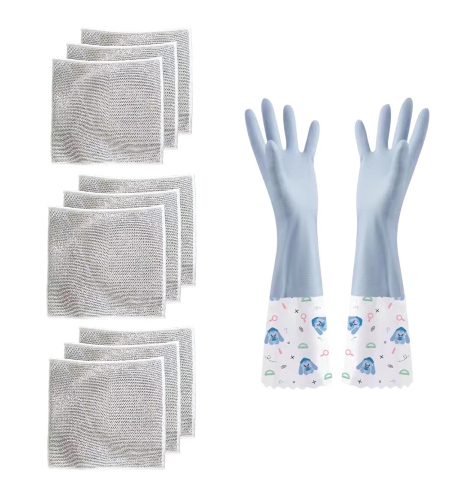 Stainless Steel Cloth 2024 New Multifunctional Wire Wipes Reusable Household Kitchen Cleaning Wipes 9PCS and Pair of Cleaning Gloves - Buy Online on GoSupps.com
