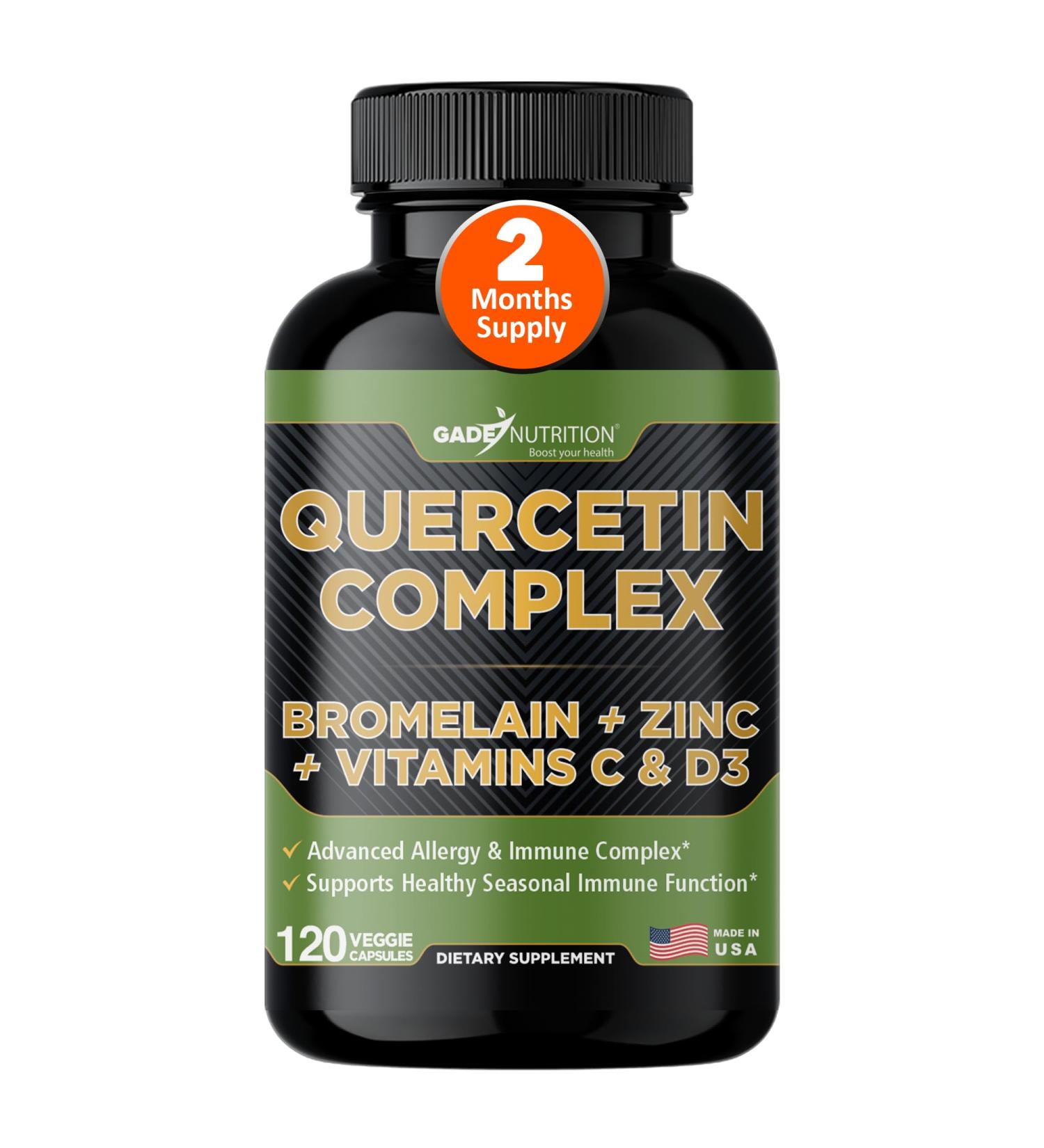 Gade Nutrition Organic Quercetin with Bromelain Vitamin C and Zinc | Immune Support Supplement Quercetin 500mg Capsules | Bioflavonoids Made in USA Third Party Tested 120 Count (Pack of 1) - Buy Online on GoSupps.com