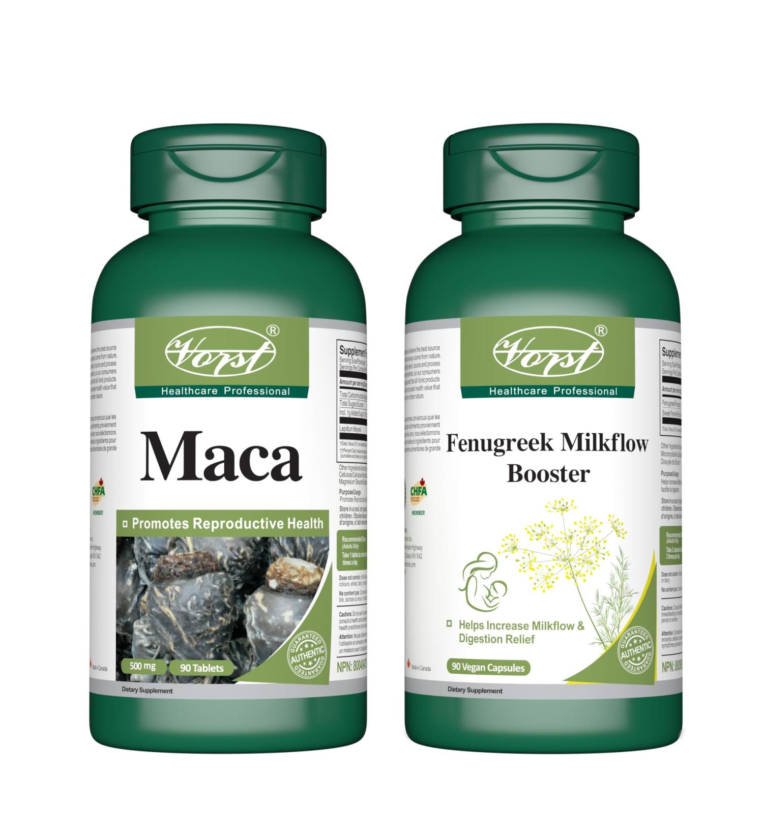 VORST Maca 90 Vegan Tablets and Fenugreek 90 Capsules (Combo Bundle 2 Bottles) - Buy Online on GoSupps.com