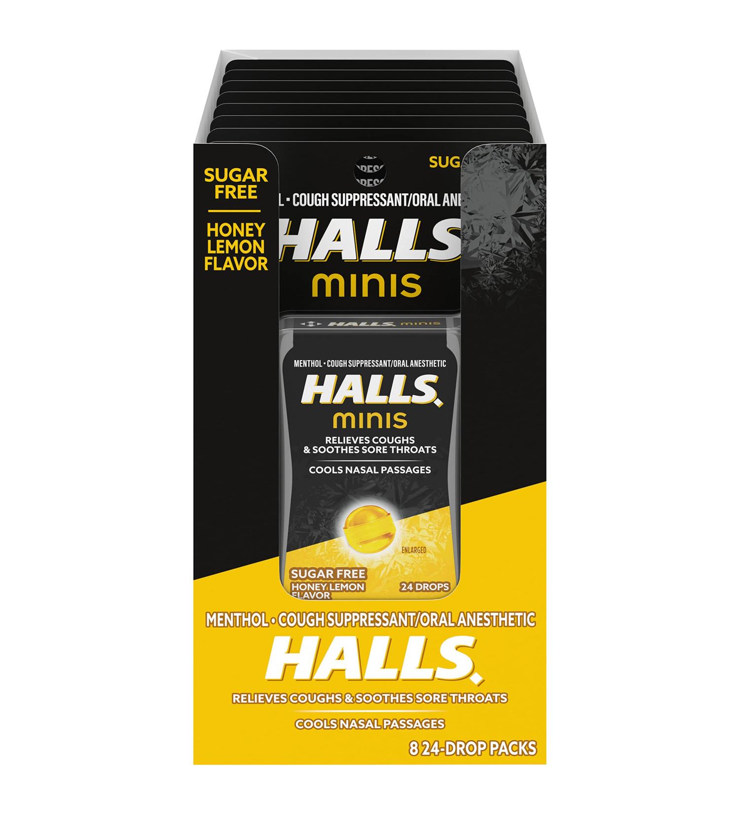 HALLS Minis Honey Lemon Sugar-Free Cough Drops - 24 Count (Pack of 8) - Buy Online on GoSupps.com