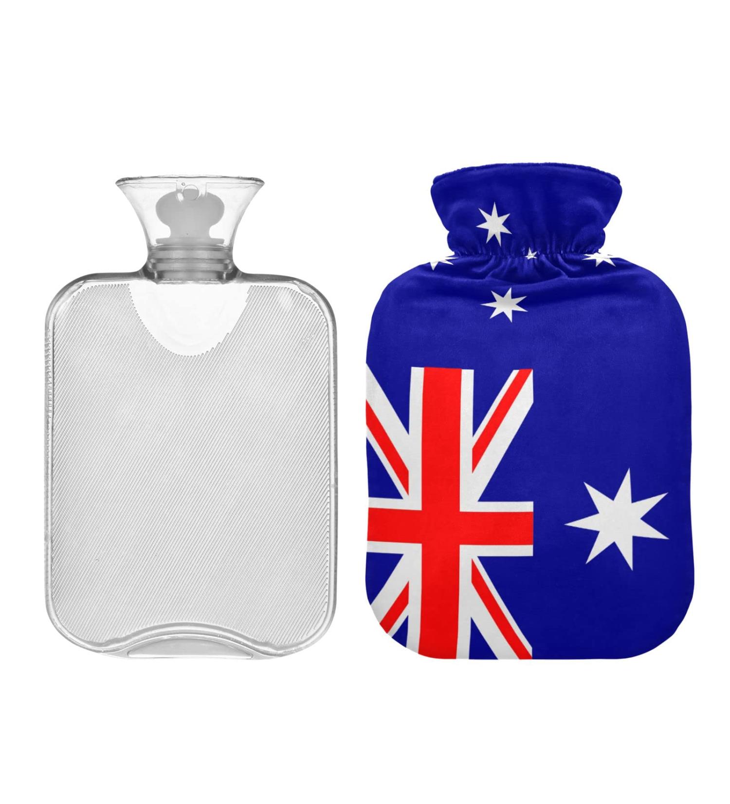 Australian Flag Velvet Heat Bottle 2L - Ideal for Menstrual Cramps Relief & Warm/Cool Compresses | PVC Hand & Feet Warmer - Buy Online on GoSupps.com