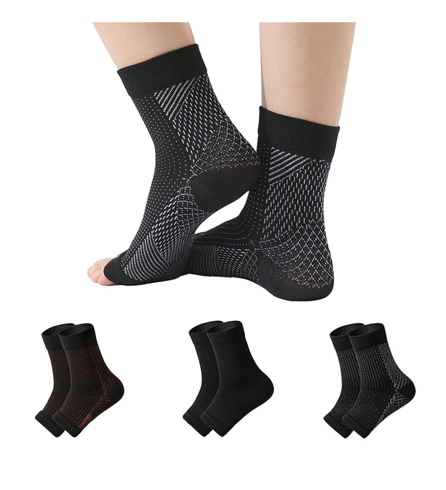 3 Pairs Neuropathy Socks & Ankle Brace Compression Socks - Pain Relief for Plantar Fasciitis and Tendonitis - Men and Women (L-XL, Black & White Gold) - Buy Online on GoSupps.com