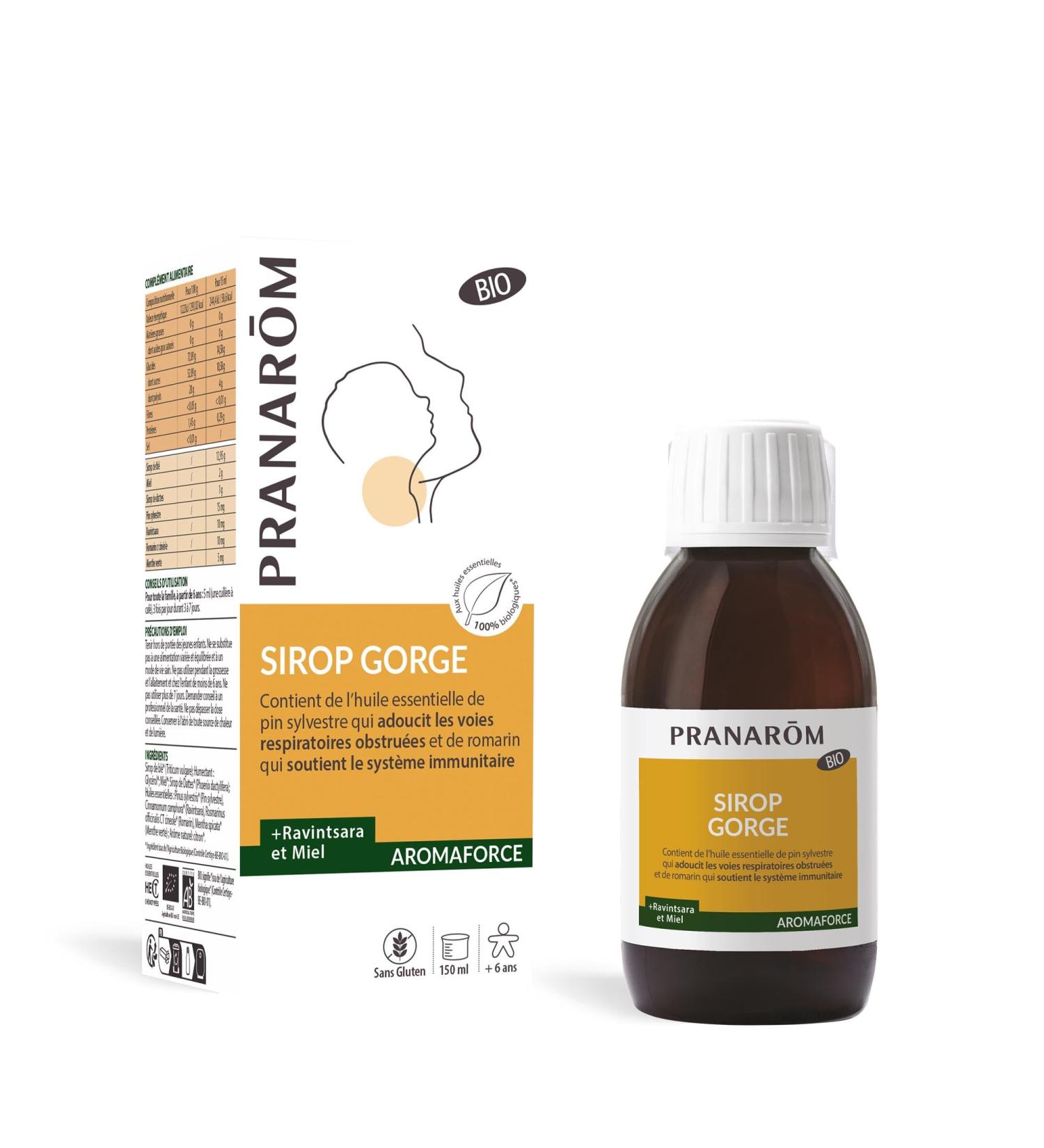 PRANAR M - Aromaforce - SIROP GORGE MIEL/RAVINTSARA BIO - Gorge et Syst me Immunitaire - Aux Huiles Essentielles - Ravintsara et Pin Sylvestre et Miel - 150 ML - Buy Online on GoSupps.com