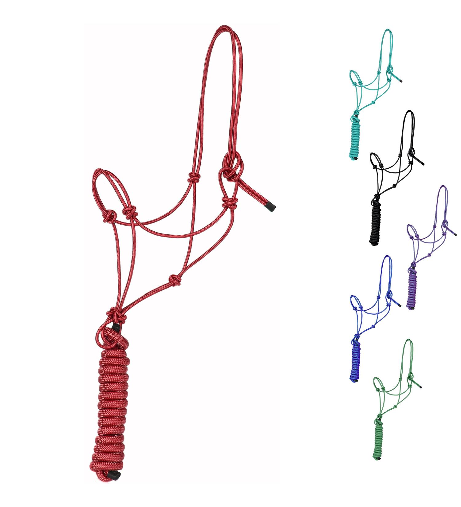 Majestic Ally 1/4" Rope 4 Knot Stiff Polyester Training Halter with 10 Matching Lead Rope for Horses Full (Red Full) Red Full - Buy Online on GoSupps.com