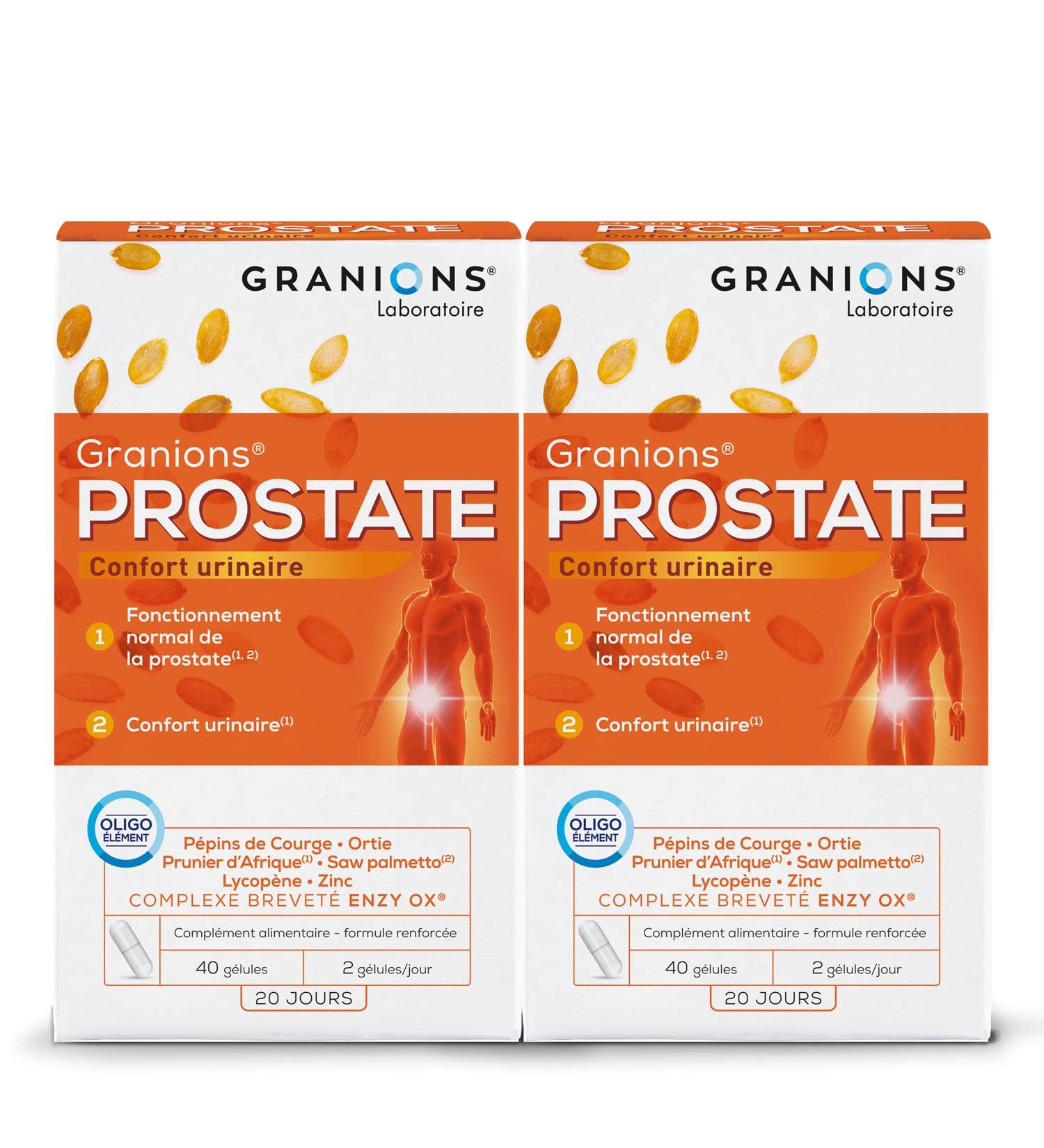 GRANIONS | Prostate | Contributes to the proper functioning of the prostate | Squash Seed Nettle African Plum | Patented and enhanced formula | 2x40 Capsules - Buy Online on GoSupps.com