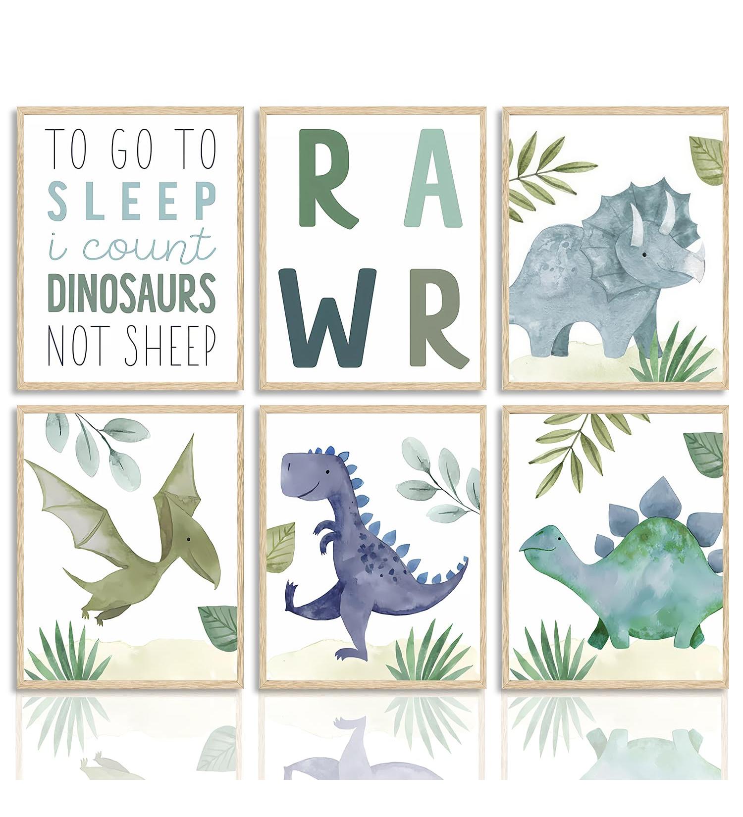 Shop Dazallewall Abstract Dinosaur Wall Art - Cartoon Watercolor Canvas Prints for Boys' Room Decor | Set of 6 (20x25 cm Unframed) - Buy Online on GoSupps.com