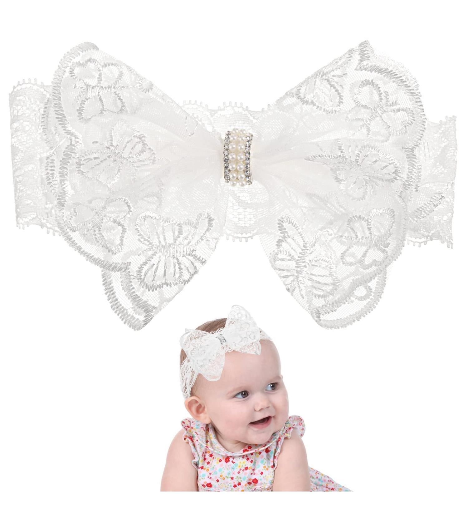 Baby Girl Hair Band - White Bowknot Headband for Infants | Soft & Stylish Hair Tie for Children - Buy Online on GoSupps.com