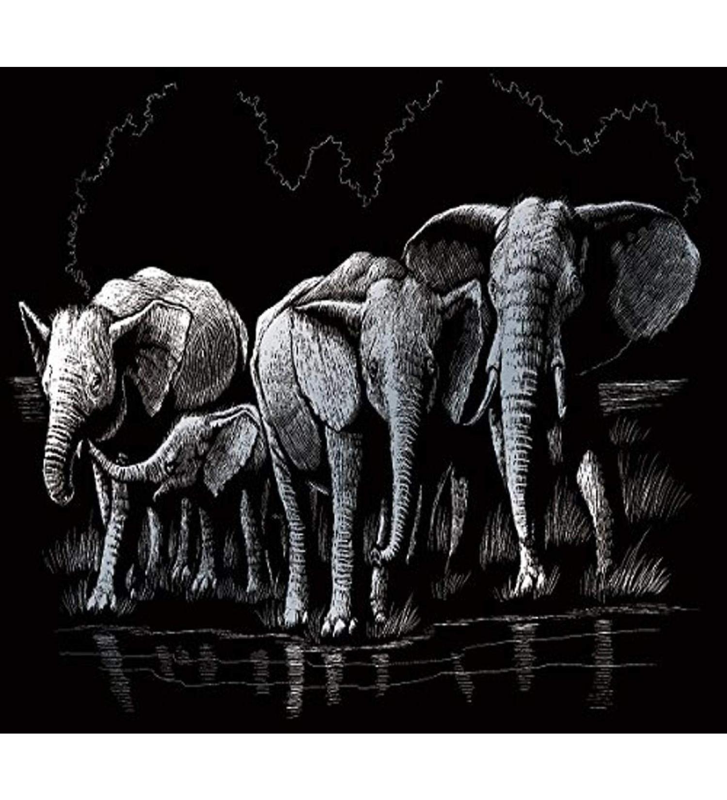 ROYAL BRUSH Silver Foil Engraving Art Kit 8"X10", Elephant Herd