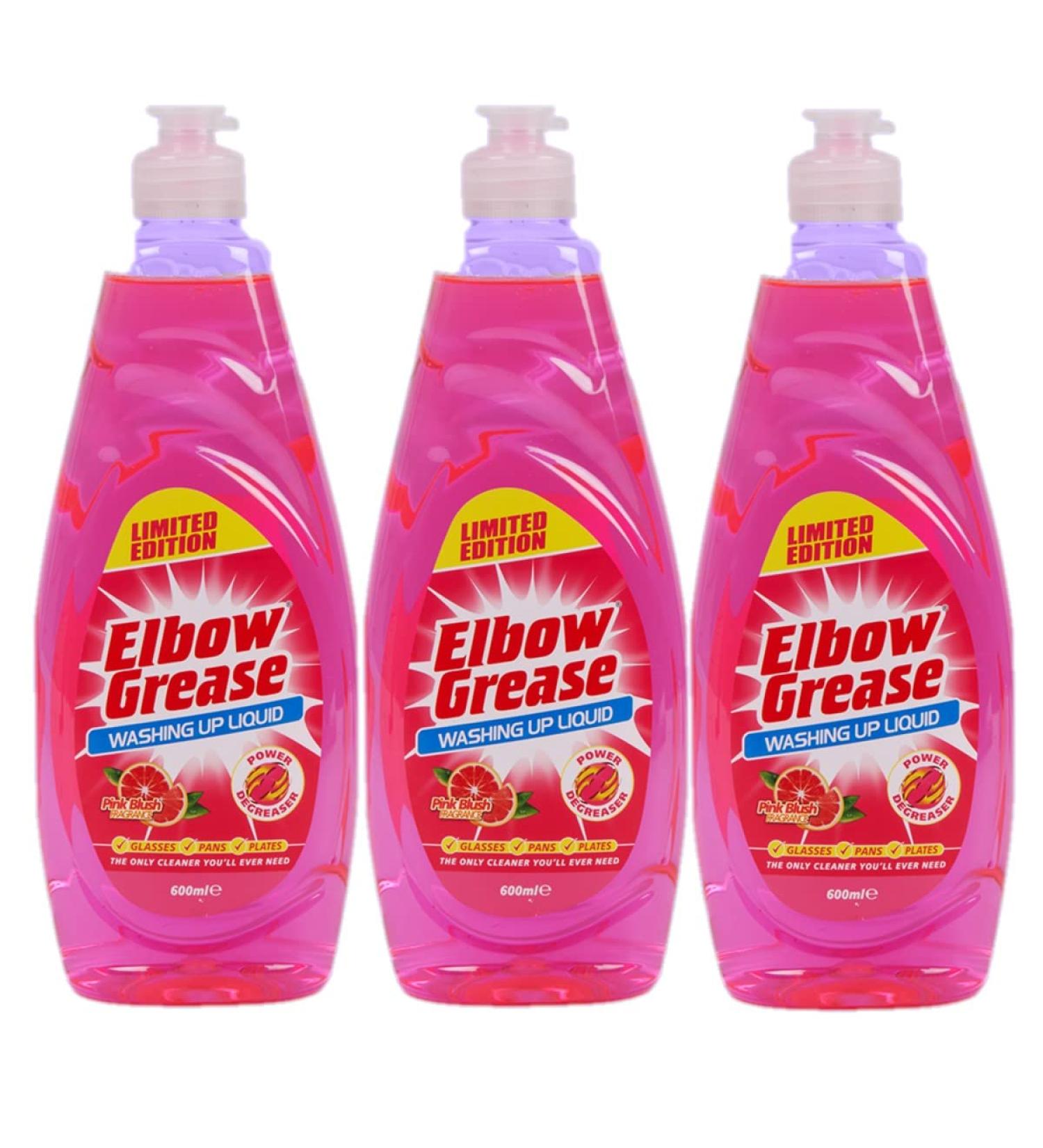 3 x 600ml Elbow Grease Washing Up Liquid Pink Blush Limited Edition