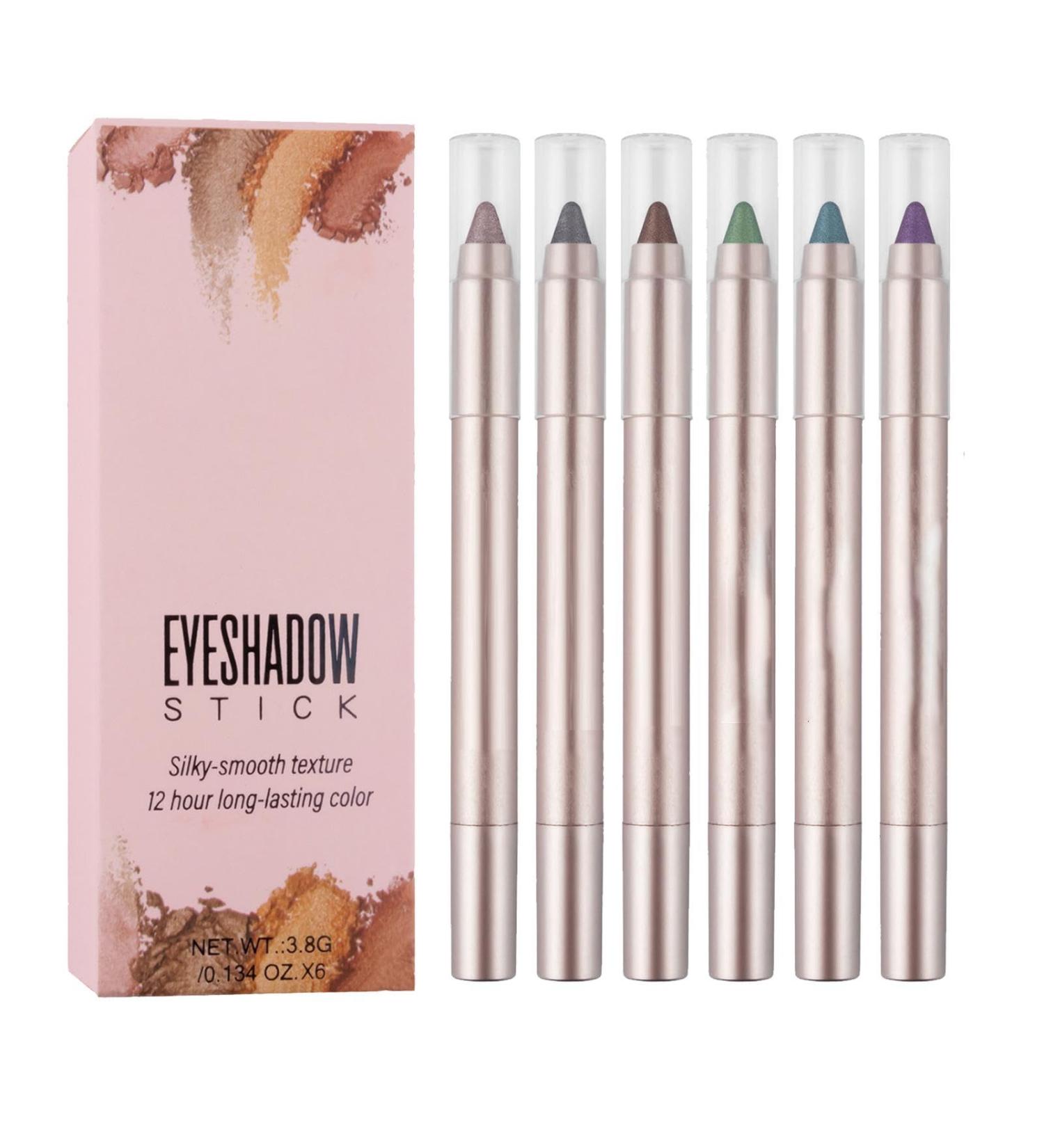 Set of 6 eyeshadow pencils - Shimmering eyeshadow - Waterproof - Long-lasting - Shimmering pearlescent cream pencils for eye makeup - Buy Online on GoSupps.com