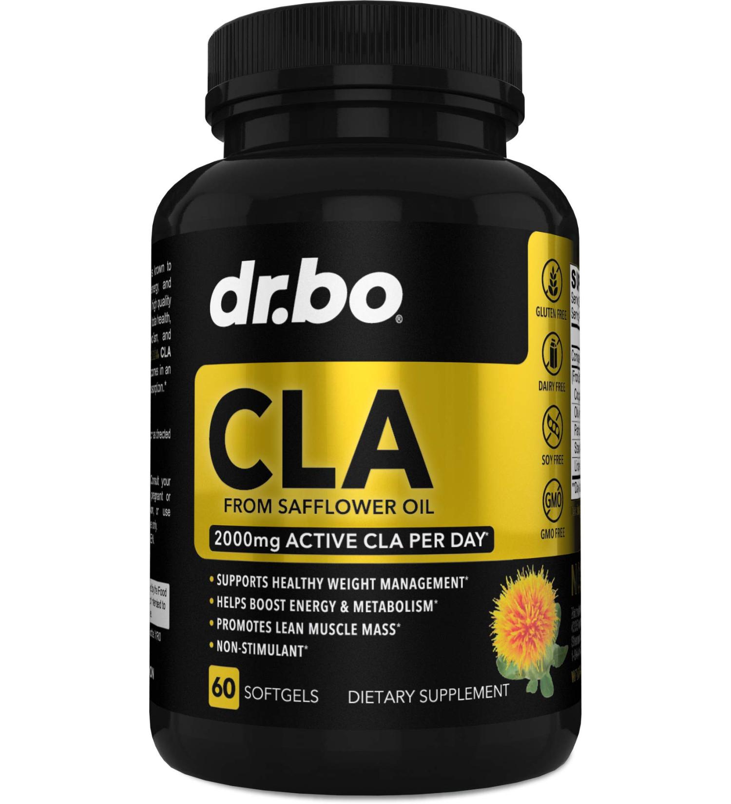 CLA Safflower Oil Supplement 2000mg - Weight Management & Lean Muscle Support - Non Stimulant Diet Pills for Men & Women - Conjugated Linoleic Acid - 60 Softgels - Buy Online on GoSupps.com