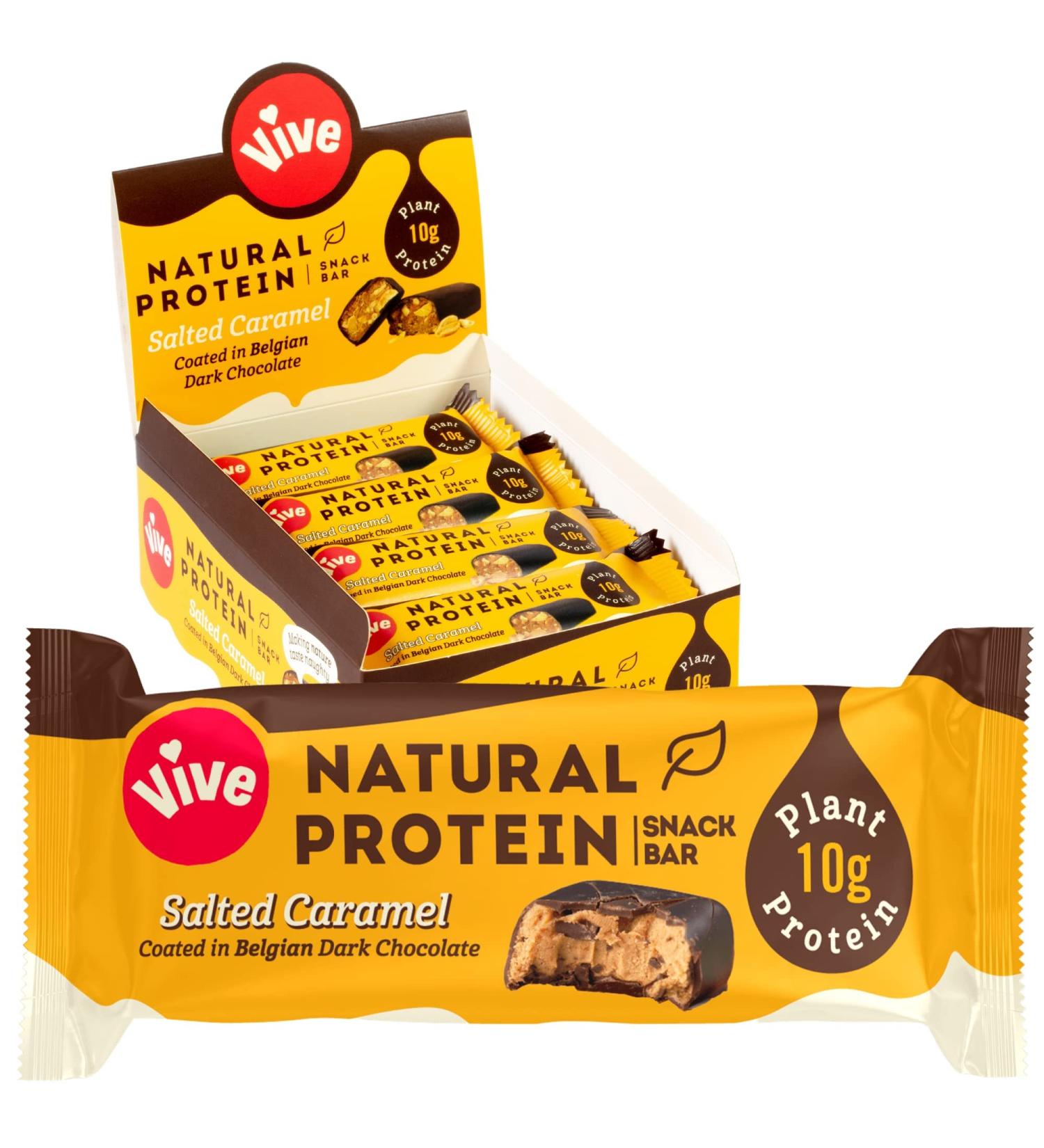 Vive Vegan Protein Bar | Plant Based High Protein Snack with Natural Sugar | Salted Caramel Flavor | Dairy & Gluten Free | 12 Count Pack - Buy Online on GoSupps.com