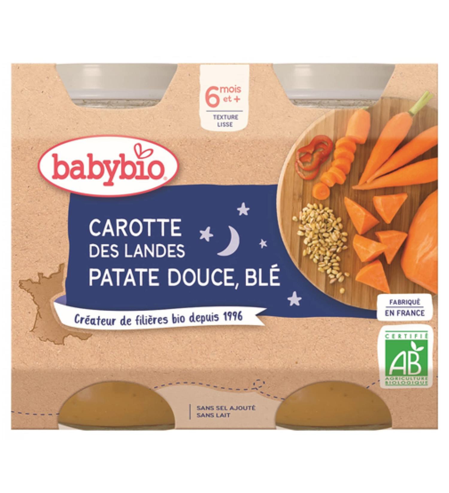 Babybio Carrots from the Landes Sweet Potato Wheat 6 Months and + Organic 2 Pots of 200g