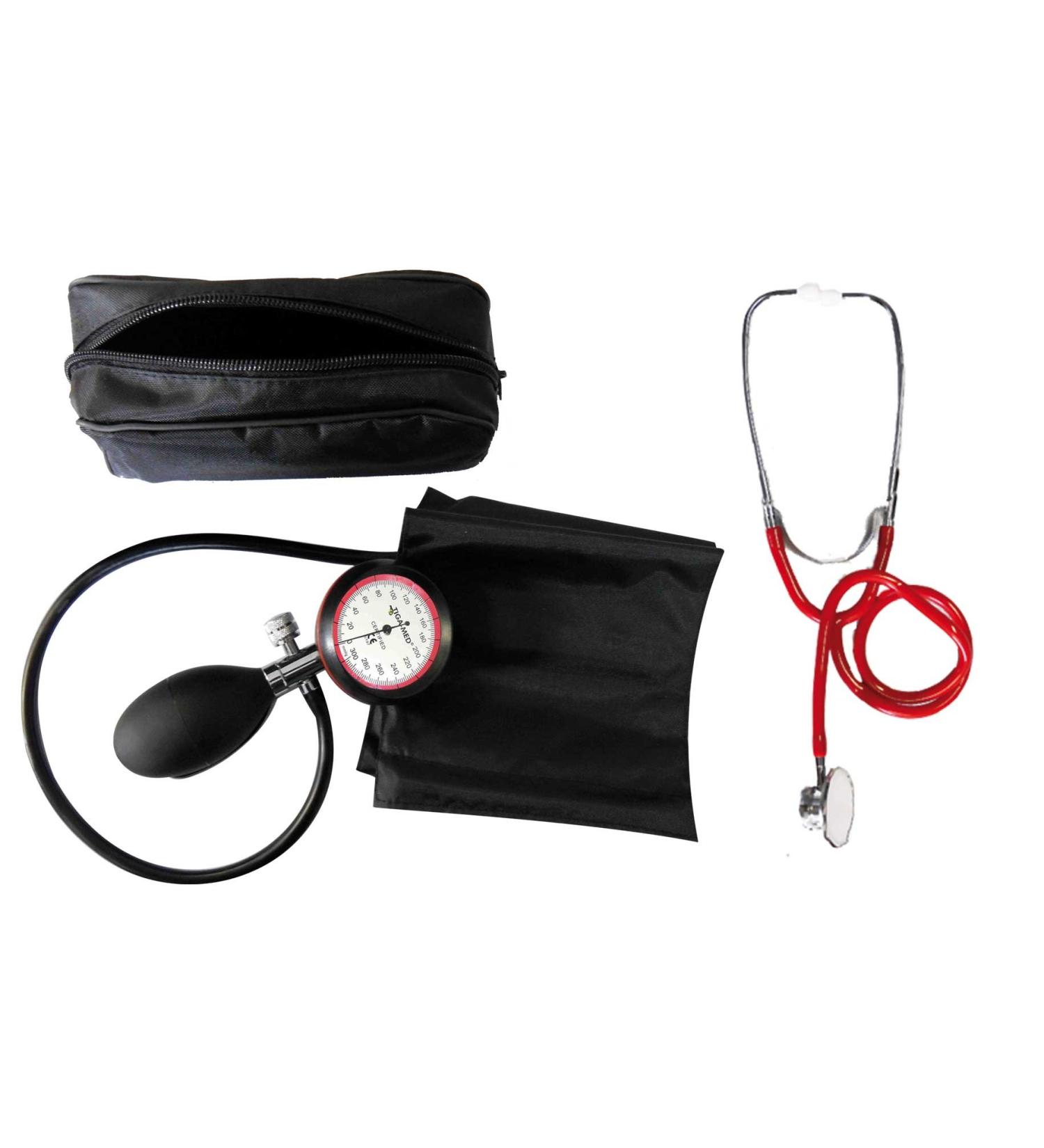 Certified Clinical Quality Blood Pressure Monitor with Red Double Head Stethoscope Upper Arm 1-Tube Design | International Shipping Available - Buy Online on GoSupps.com
