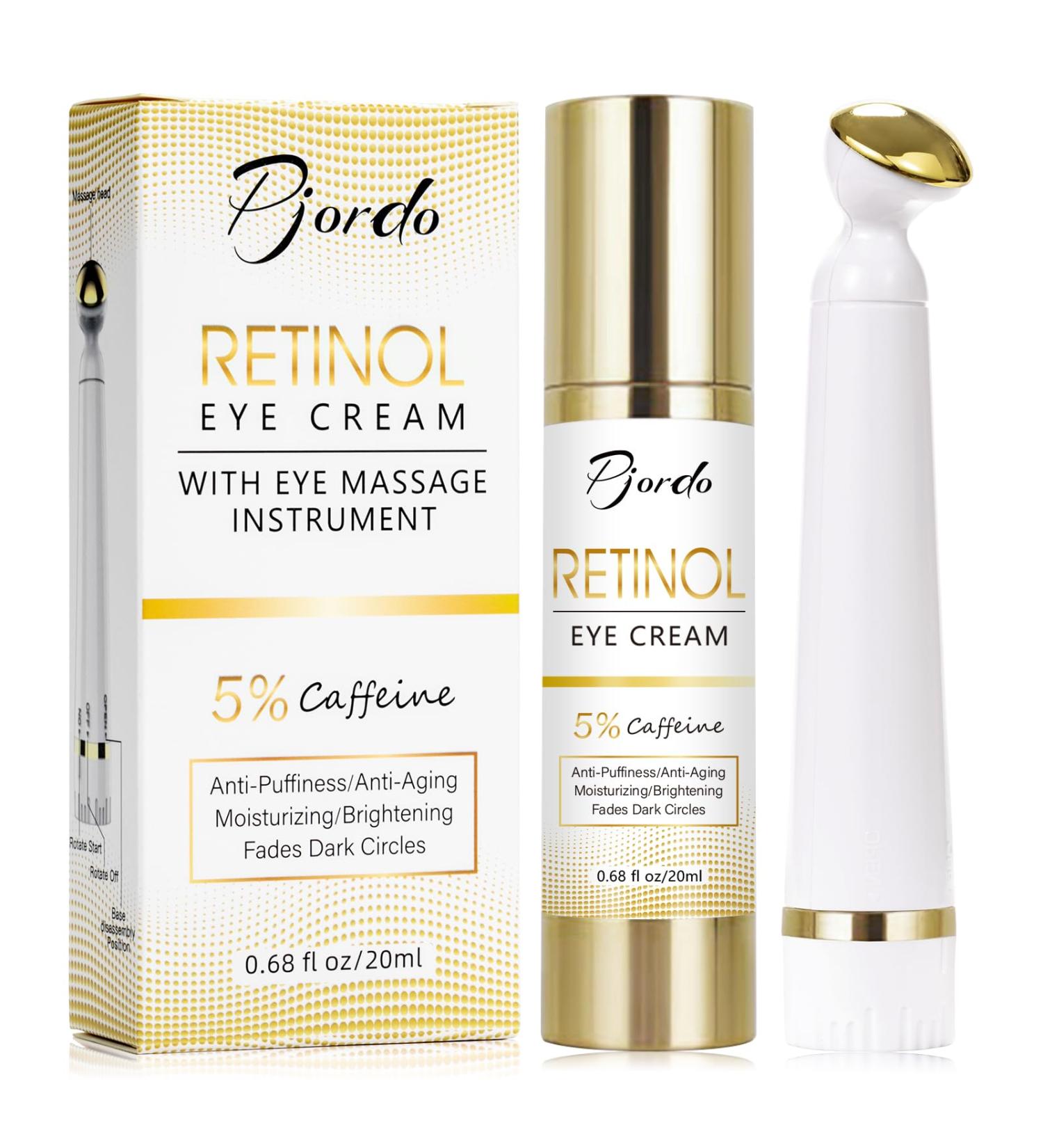 Retinol Eye Cream for Dark Circles & Puffiness | Anti-Aging Under Eye Cream with 5% Caffeine & Massage Wand - Reduce Wrinkles & Fine Lines - Buy Online on GoSupps.com