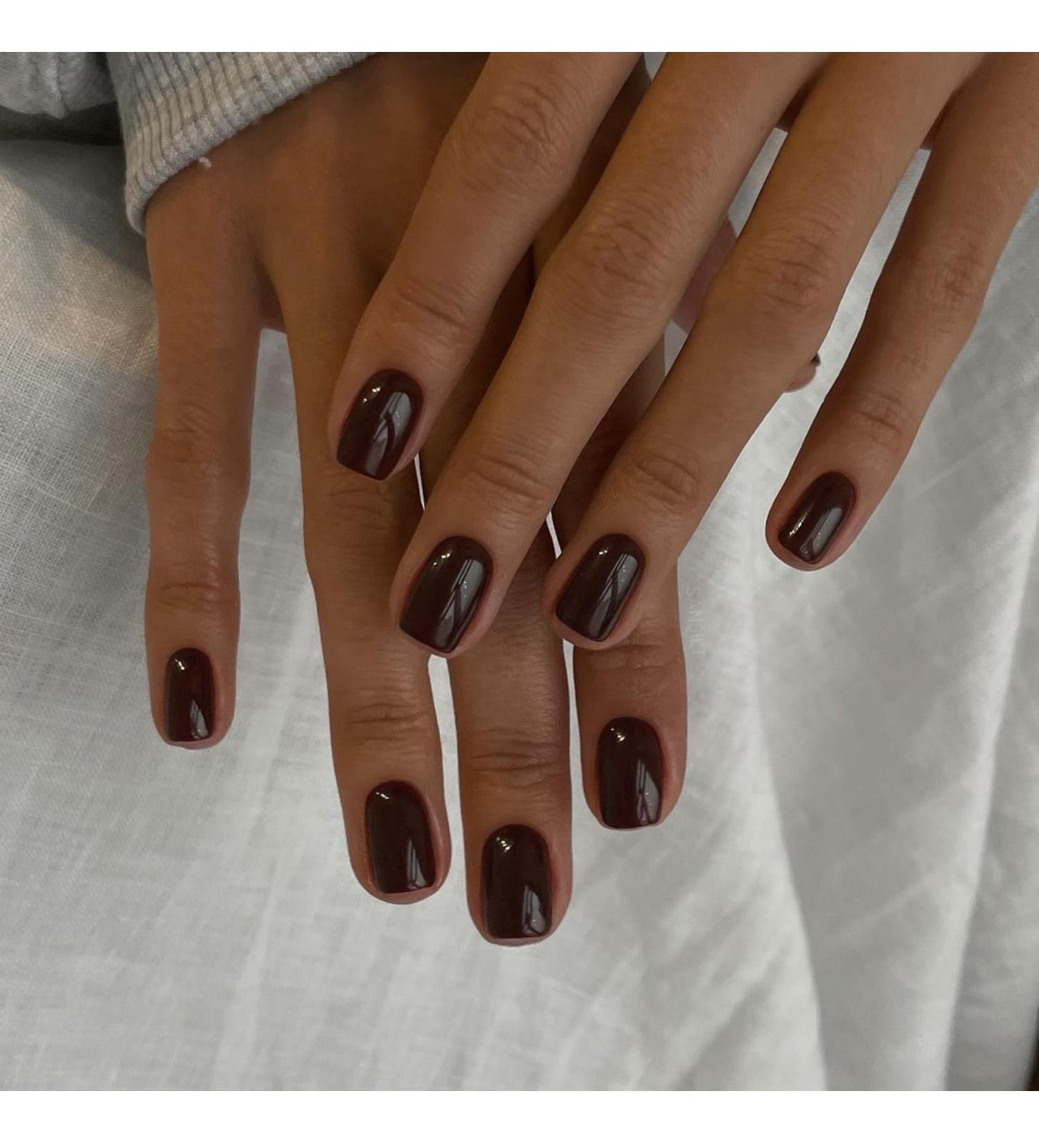 Brown Press on Nails - Short Square - 48 Pcs Thick Reusable Gel & Acrylic Fake Nails for Women - Natural Solid Color Brown Coffin Style - Buy Online on GoSupps.com