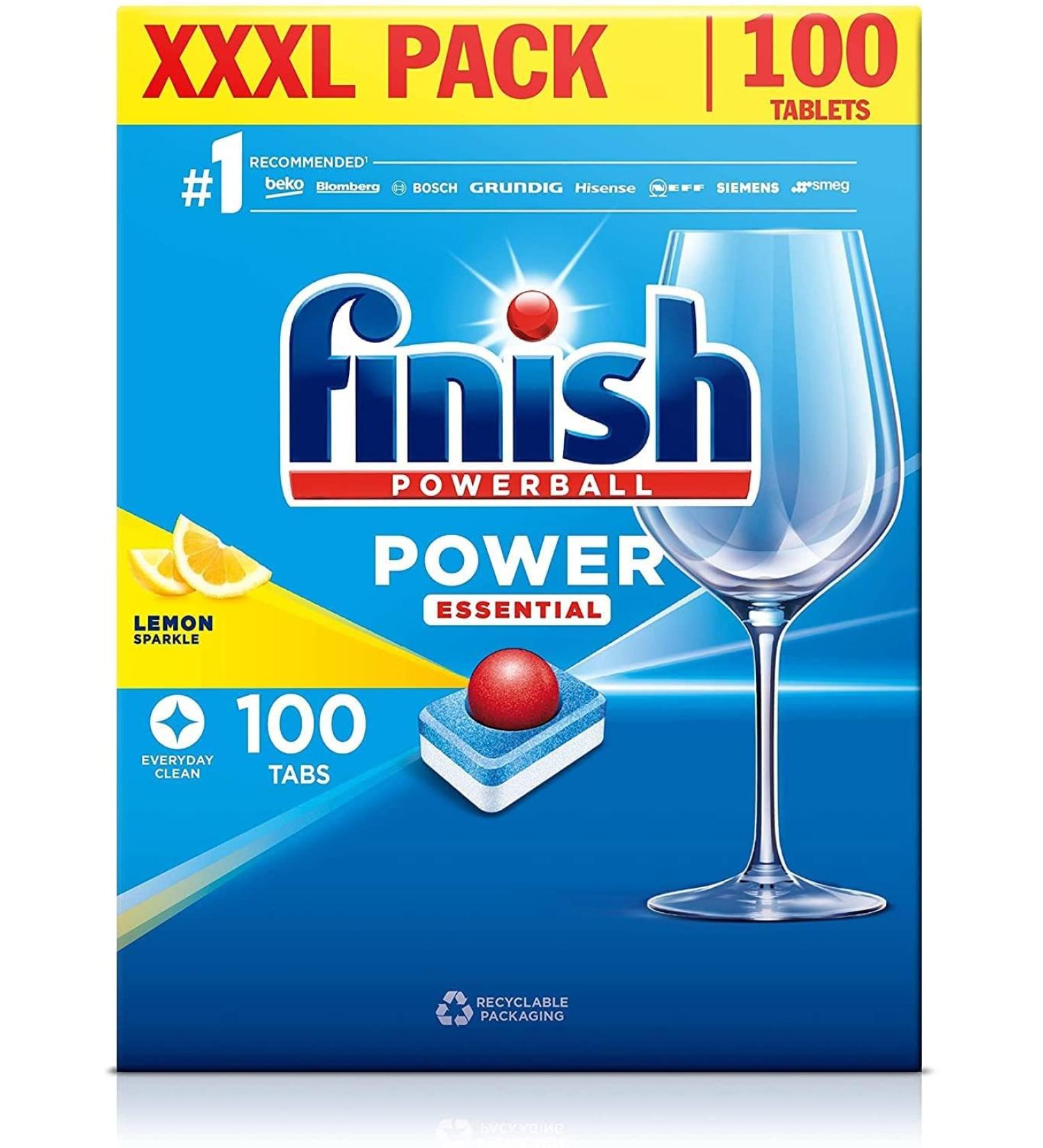 5x Finish All In One Deep Clean Powerball Dishwasher 100 Tablets Lemon Sparkle Power Essential