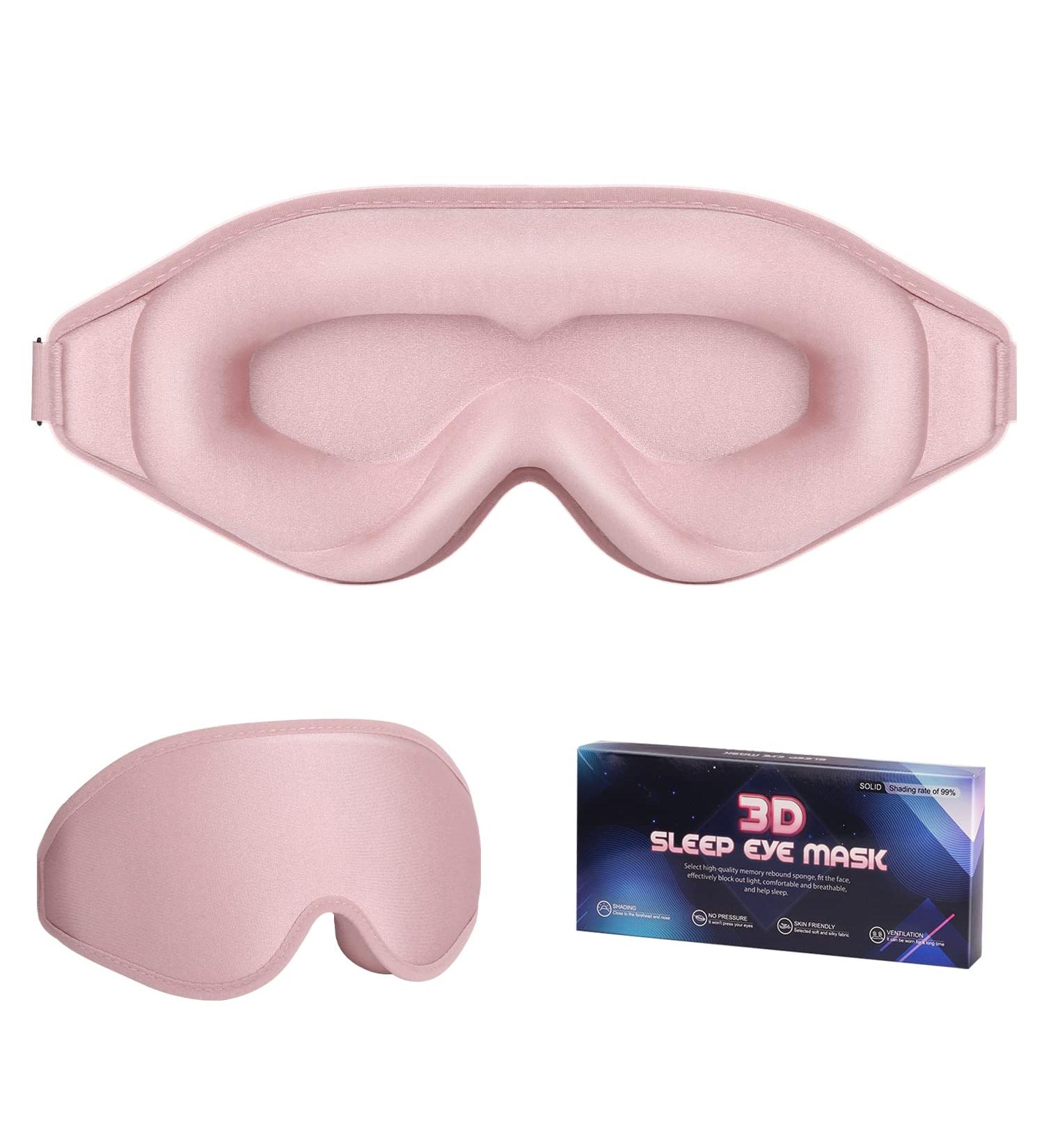 3D Deep Contoured Sleep Mask for Women Men - Block Out Light, No Pressure Eye Covers - Adjustable Strap for Sleeping, Yoga, Travel - Pink - Buy Online on GoSupps.com