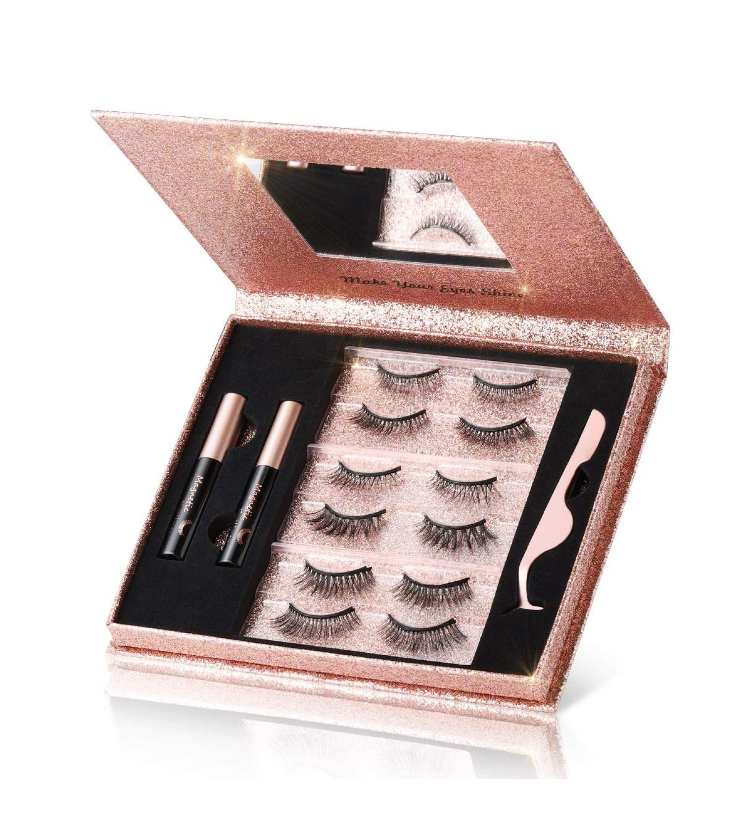 Magnetic Eyelashes with Eyeliner Kit - 6 Pairs 3D Natural Look Reusable False Lashes - Long Lasting Magnetic Liner - Includes Mirror Box and Professional Tweezers - No Glue Needed - Buy Online on GoSupps.com