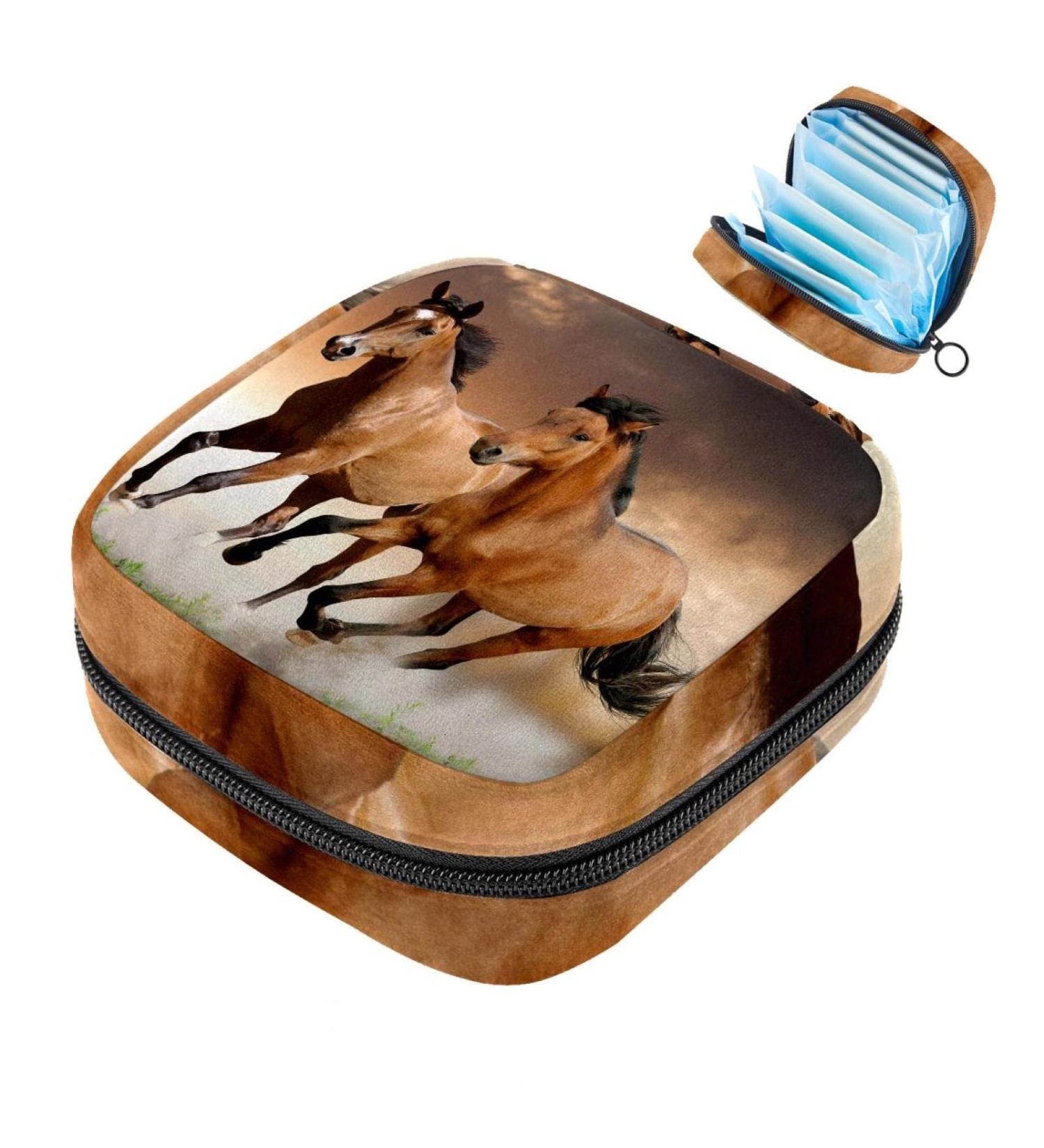 Shop Women's Animal Running Horses Binding-Up Bags | Stylish Menstrual Storage with Zip Pockets - Multi-Functional Tampon Pouches - Buy Online on GoSupps.com