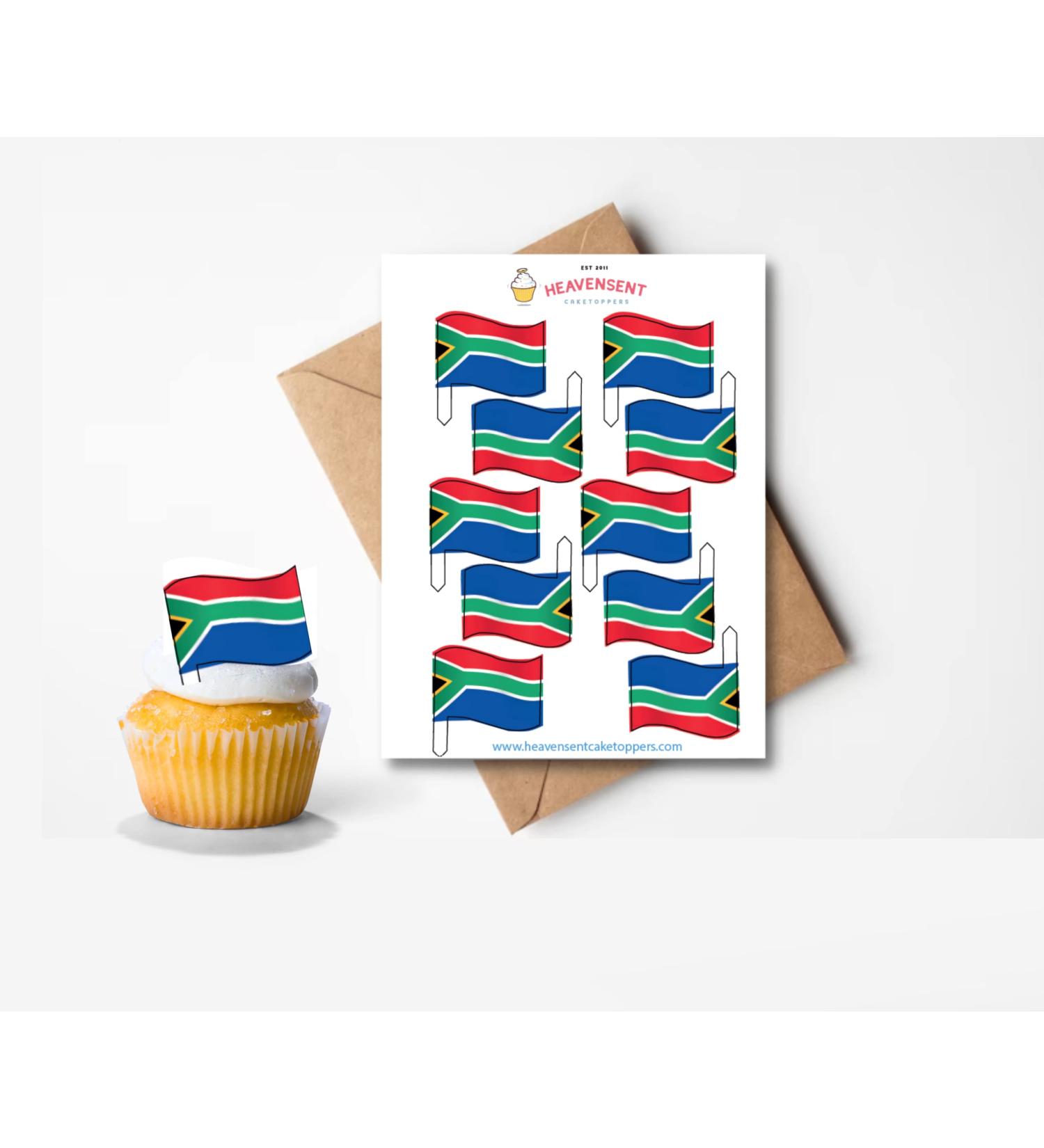 20x Pre-cut South Africa Flags Edible Thick Wafer Card Standing Cupcake Toppers Birthday Party Cake Decorations