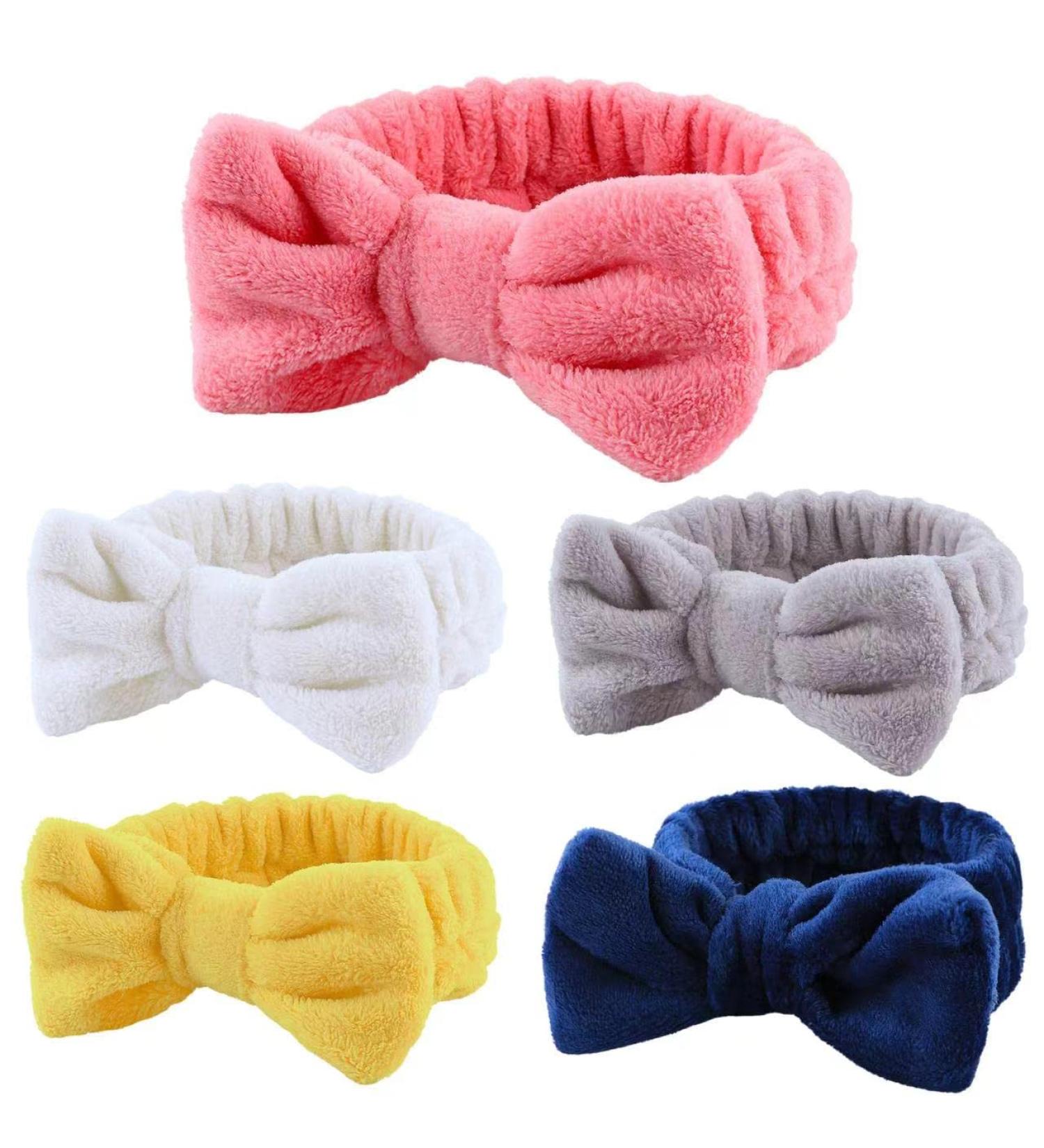 5Pcs Fluffy Face Spa Headbands Set - Coral Fleece Makeup Headbands for Washing Face, Shower, Skin Care - Bow Hair Bands for Slumber Party Supplies - Buy Online on GoSupps.com