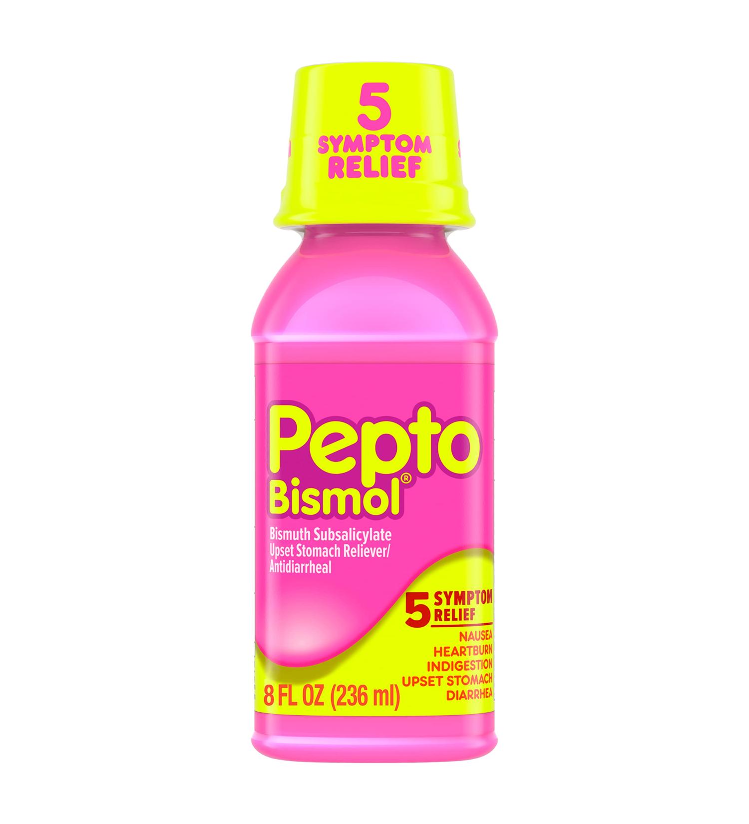 Pepto Bismol Original Liquid 5 Symptom Medicine - Including Upset Stomach and Diarrhea Relief 8 oz (Packaging May Vary) 8 Fl Oz (Pack of 1) - Buy Online on GoSupps.com