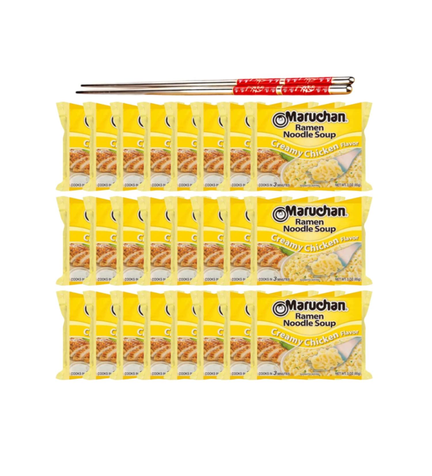 Ja Cor Instant Ramen Noodles Soup Bowl Creamy Chicken Flavor 3 oz. Bulk Cup Noodle Pack- Bundle with (1) Set of Reusable Stainless Steel Chopsticks (24 Individual Packs) - Buy Online on GoSupps.com