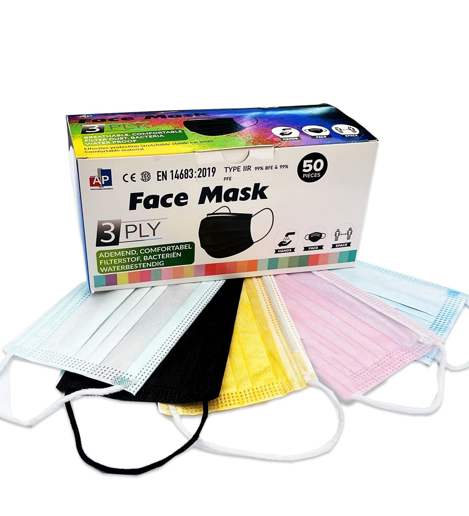 ICoolio Medical Masks - Colorful Disposable Face Masks CE Certified for Adults - 50 Pack - Buy Online on GoSupps.com