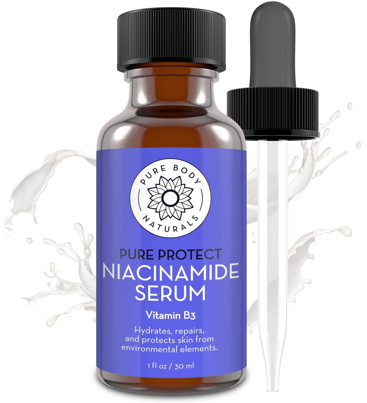 Pure Body Naturals Vitamin B3 Niacinamide Serum - Super Hydrating Moisturizer for Youthful Skin | Pore Reducing Facial Lotion with Natural Ingredients - Buy Online on GoSupps.com