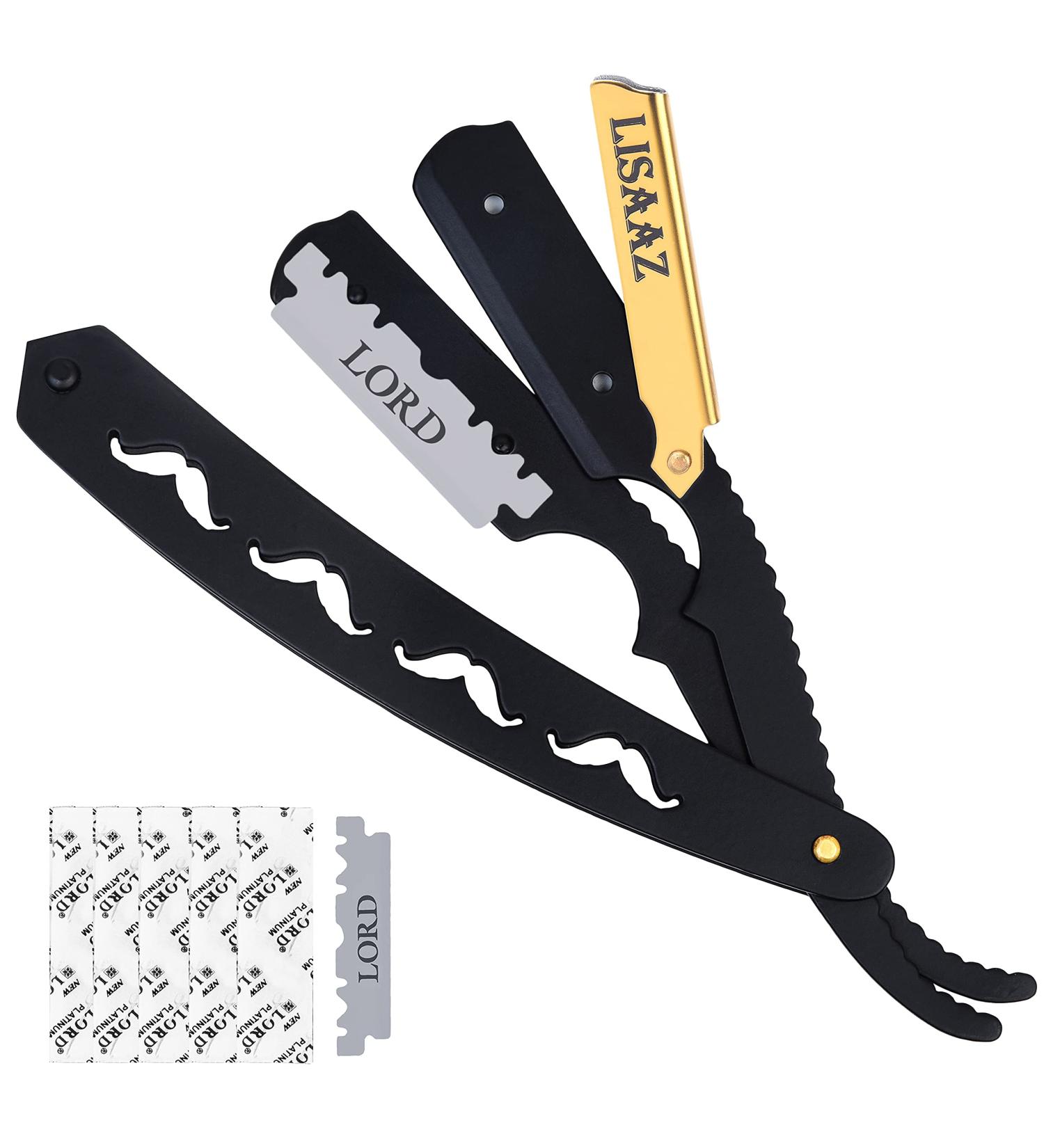 Lisaaz Straight Razor - 5 Blades Black Classic Shaving Razors for Men - Professional Finish Stainless Steel Razor Blades - Quality Navajas para Barbero - 4.8 Inch Gold Clip - Buy Online on GoSupps.com
