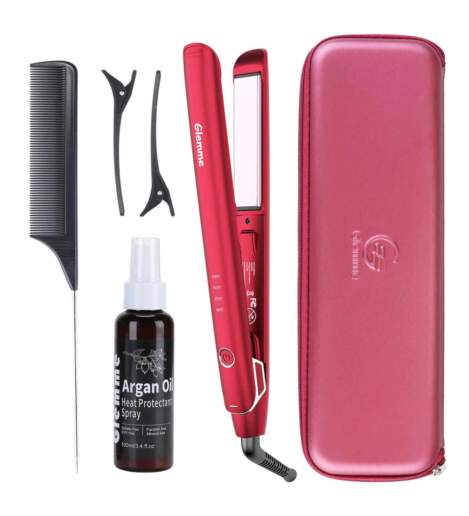Professional Salon Hair Straightener & Heat Protector - 2 in 1 Tourmaline Ceramic Flat Iron for All Hair Types - Adjustable Temperature High Heat - Pink - Buy Online on GoSupps.com