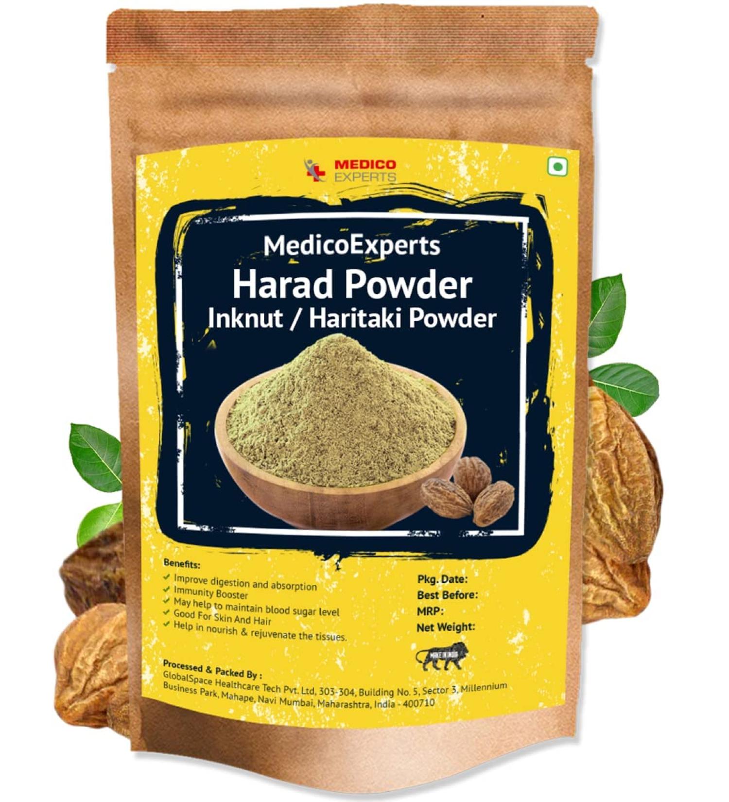 Haritaki Powder Organic - 200 GMS | 100% Pure Harde Powder | Kadukkai Powder | Harad Powder | Inknut Powder for Dark Circles Face Skin & Healthy Digestion - Buy Online on GoSupps.com
