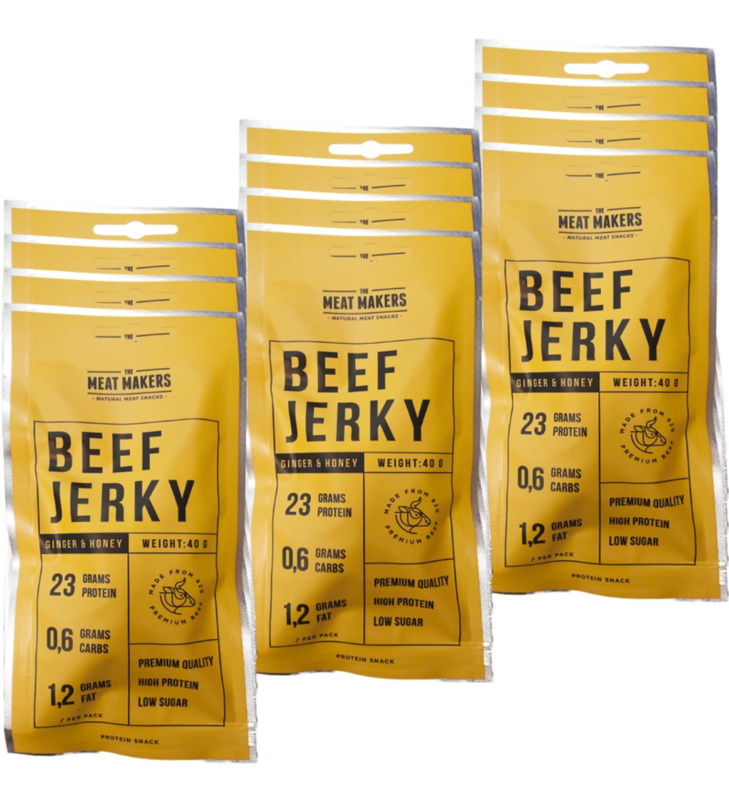 Buy The Meat Makers Beef Jerky Sport - High Protein Low-Calorie Snack (12x40g) | Ginger & Honey | Perfect for Sports & On-the-Go - Buy Online on GoSupps.com