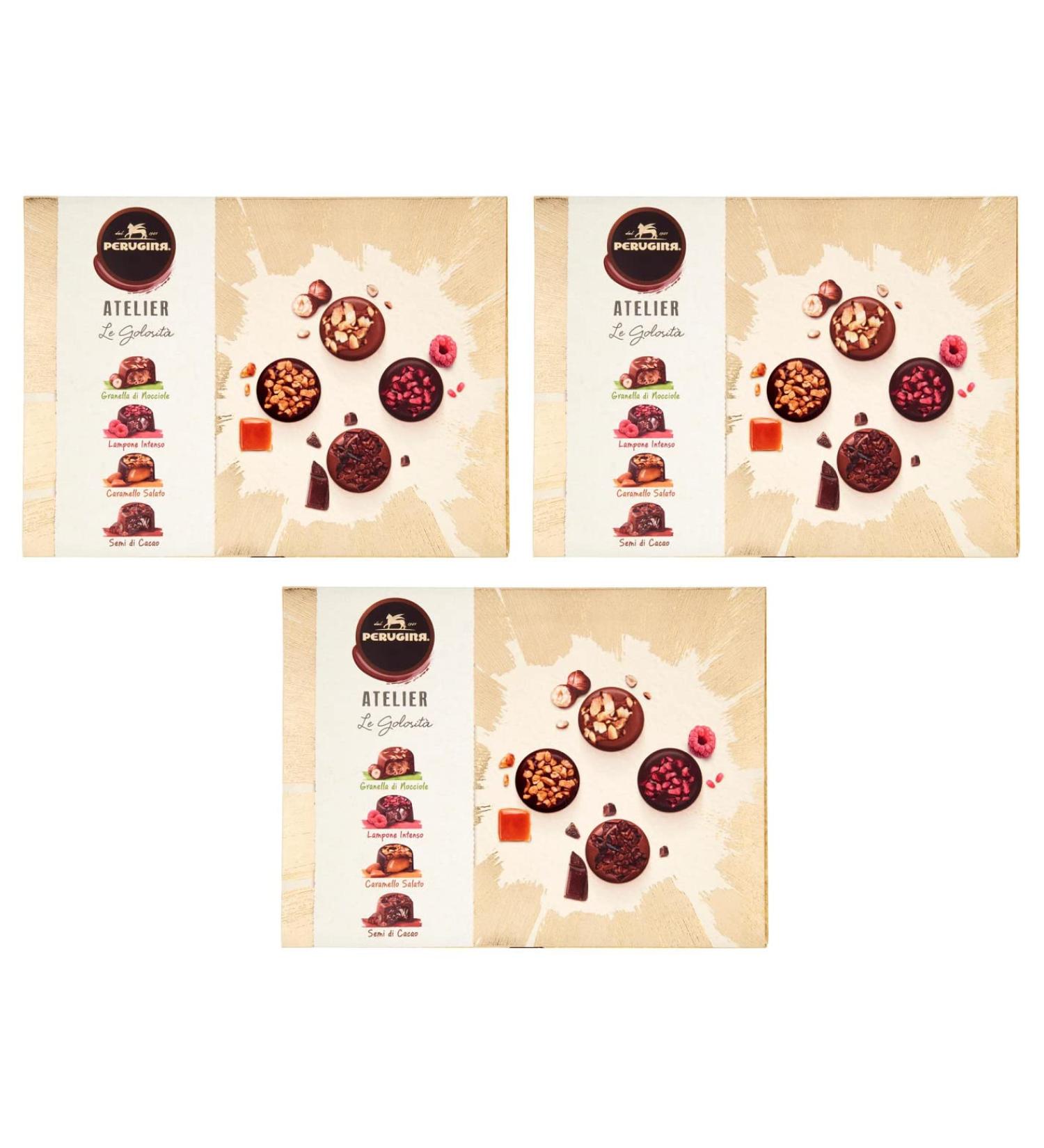  Perugina 3 x Perugina Atelier Le Golosit 4 Different Chocolates Chopped Hazelnuts Intense Raspberry Salted Caramel Cocoa Beans 186g Gift Box - Buy Online on GoSupps.com