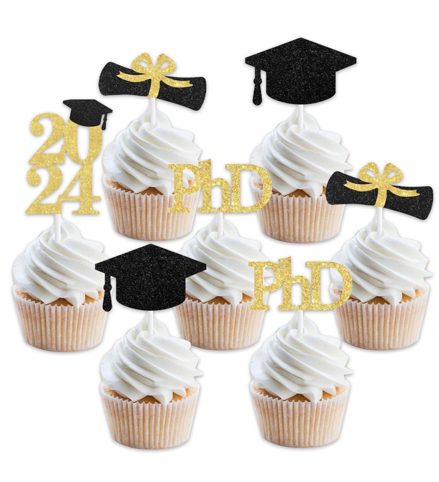 PHD Graduation Decorations 2024 36 Pcs PHD Cupcake Toppers Black and Gold Graduation Party Decorations Congrats Grad Decorations for Class of 2024 PHD Doctor Degree Graduation Supplies - Buy Online on GoSupps.com