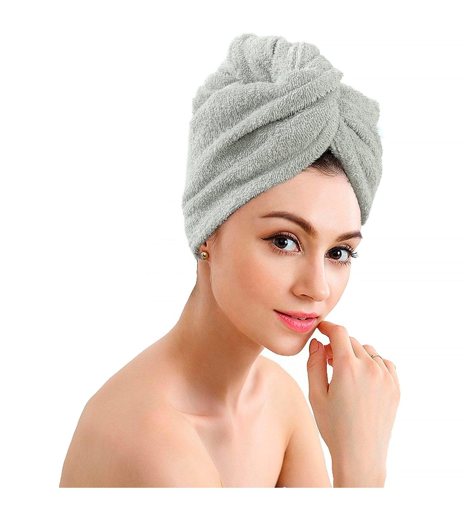 ERINA Cotton Hair Wrap Towel Pack of 2 - Super Soft Twist Turban with Button for Women - Great for Home, Hotels, Salons, Spas - Grey (2 Pack) - Buy Online on GoSupps.com