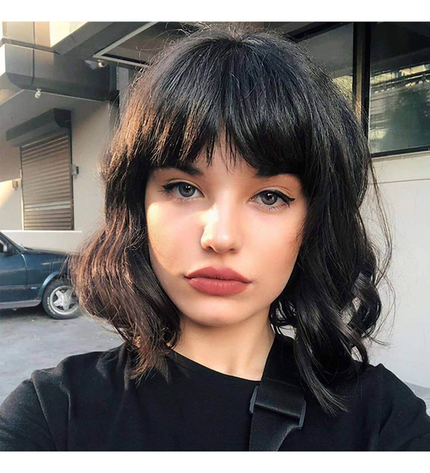 Parxitn Short Bob Wig with Pony - Natural Black Synthetic Hair Wavy Curly Wig for Women | Colorful Daily Party & Halloween Cosplay - Buy Online on GoSupps.com