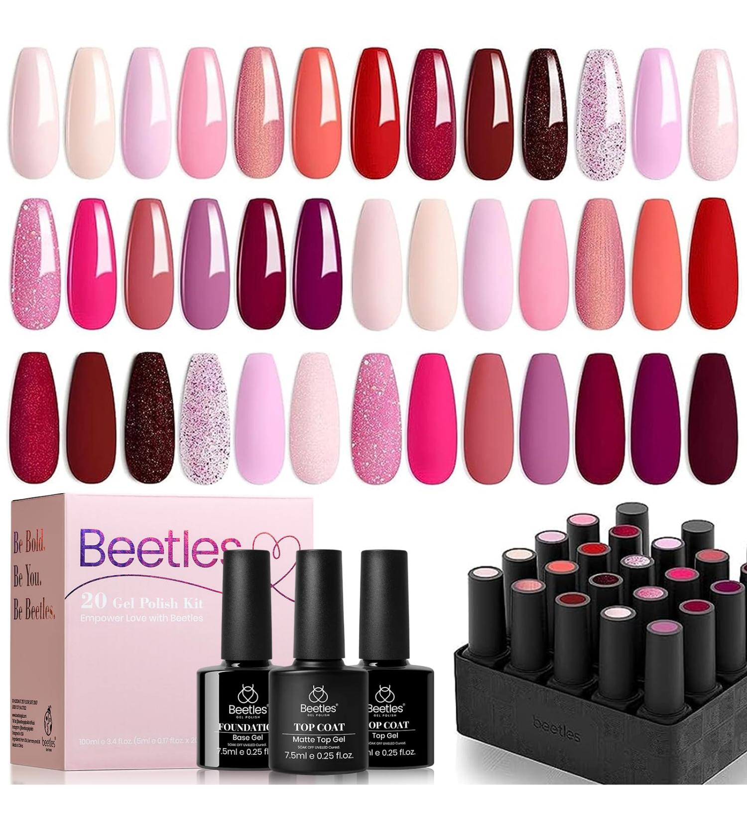 Beetles Gel Nail Polishes 20-Piece Pink Generation Starter Kit with Top Coat, Base Coat, Glitter Colors - DIY Nail Art Set for Women - Buy Online on GoSupps.com