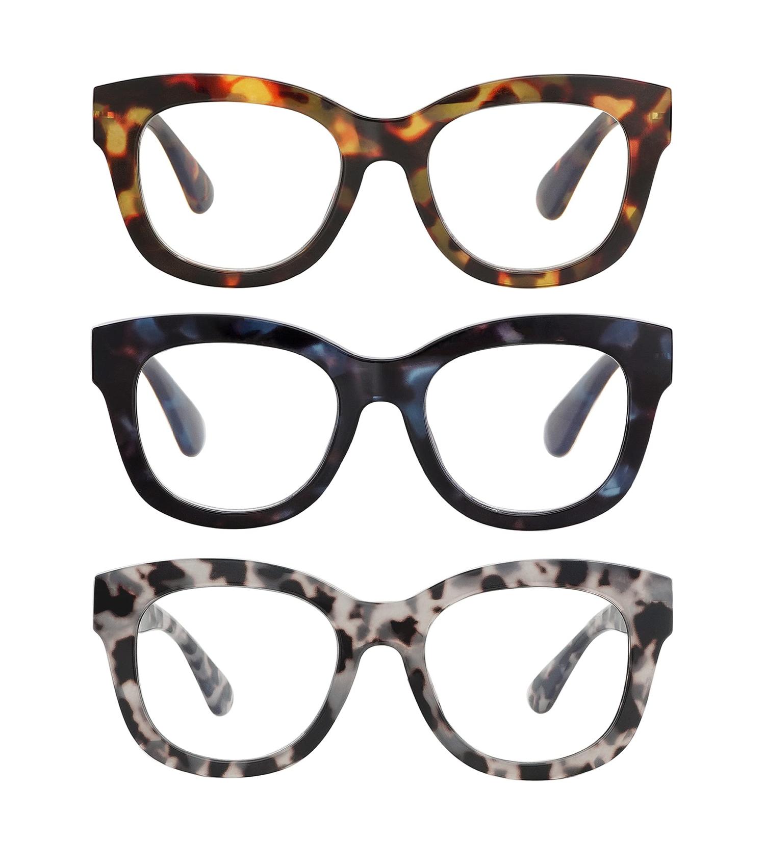AMOMOMA Retro Oversized Blue Light Blocking Reading Glasses for Women - Brown Tortoise Frame with Blue and Grey Tortoise Design - 2.0x Magnification - Buy Online on GoSupps.com