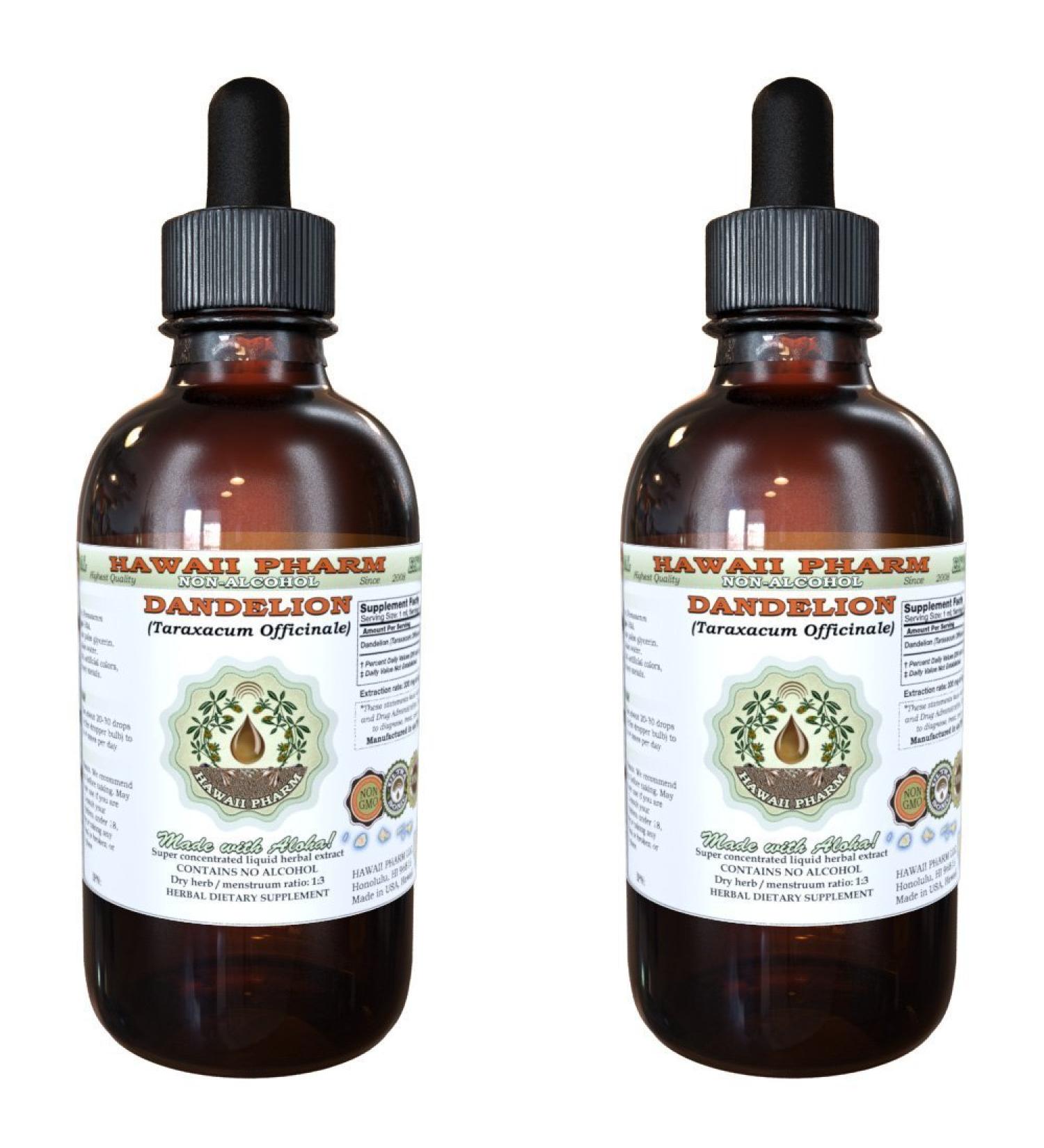 Dandelion Alcohol-Free Liquid Extract Organic Dandelion (Taraxacum Officinale) Dried Root Glycerite Hawaii Pharm Natural Herbal Supplement 2x4 oz - Buy Online on GoSupps.com
