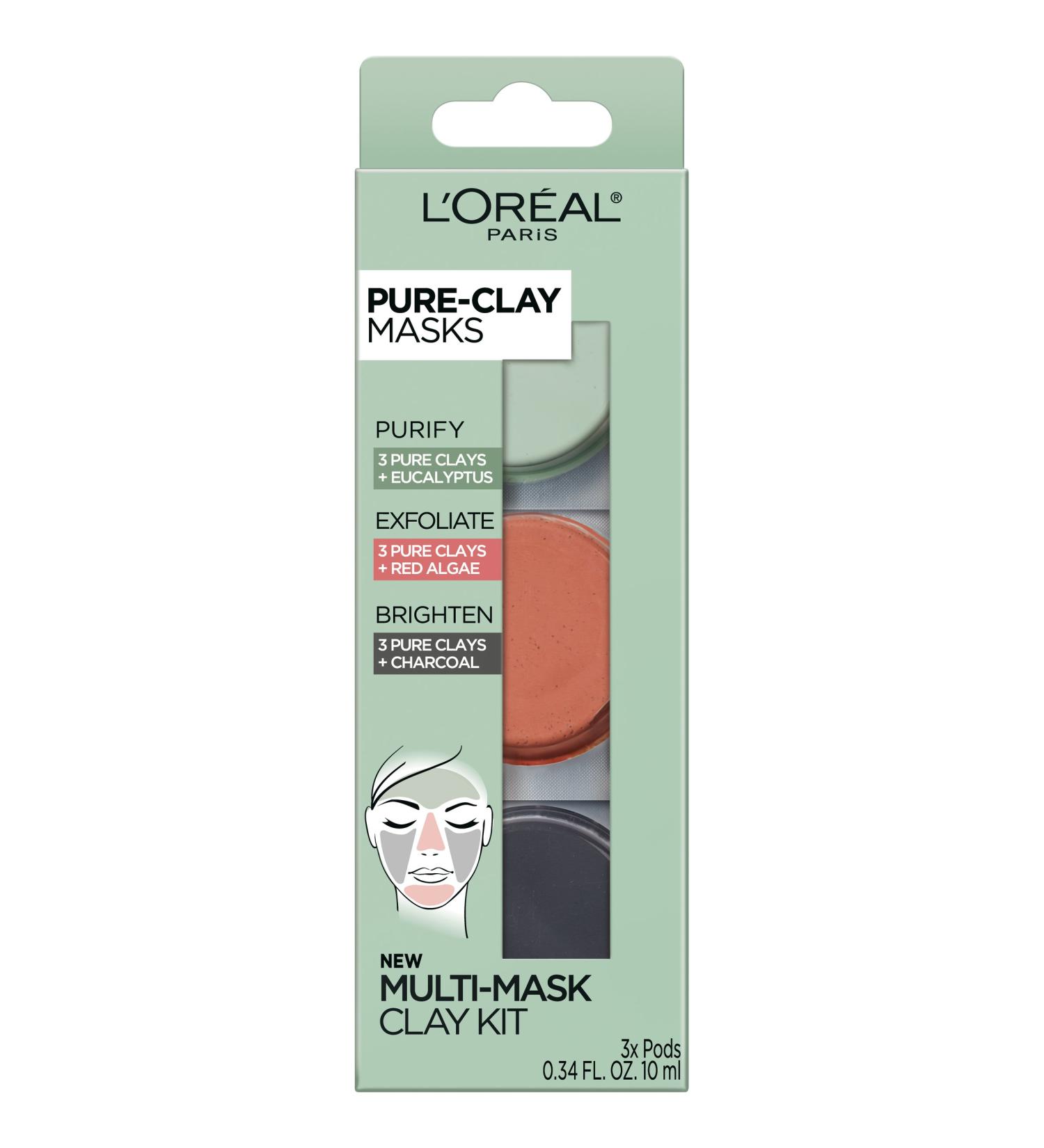 L'Or al Paris Pure-Clay Face Mask Trial Set - Charcoal, Red Algae, Eucalyptus (3 Pack) - Buy Online on GoSupps.com