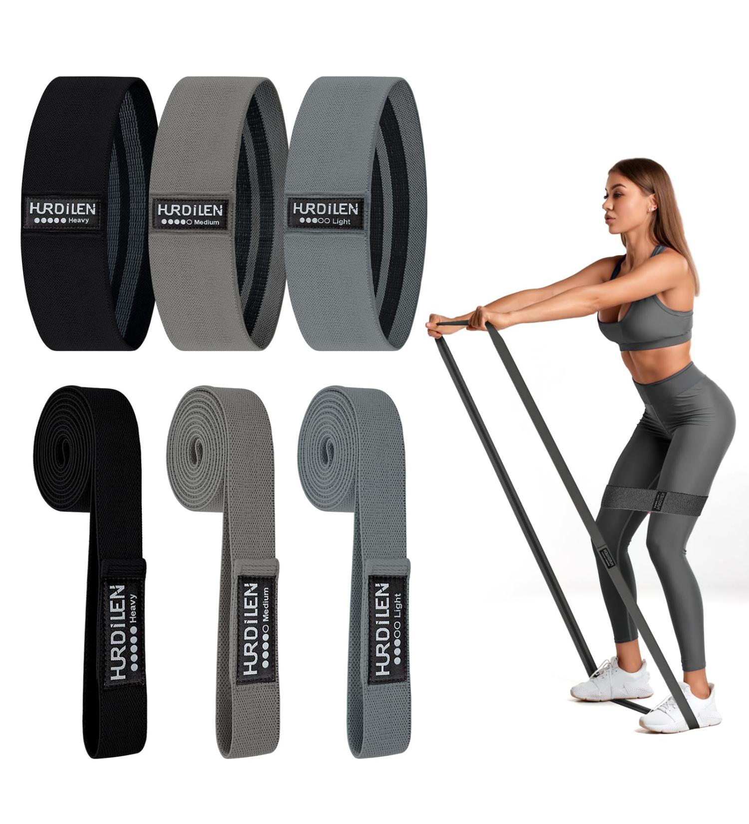 Hurdilen Exercise Loop Bands Resistance Bands Set with 3 Resistance Levels of Workout Bands and Carrying Case and Workout Manual Support for Gym Pilates Yoga Crossfit Muscle Building etc. (Black Grey Light Grey) - Buy Online on GoSupps.com