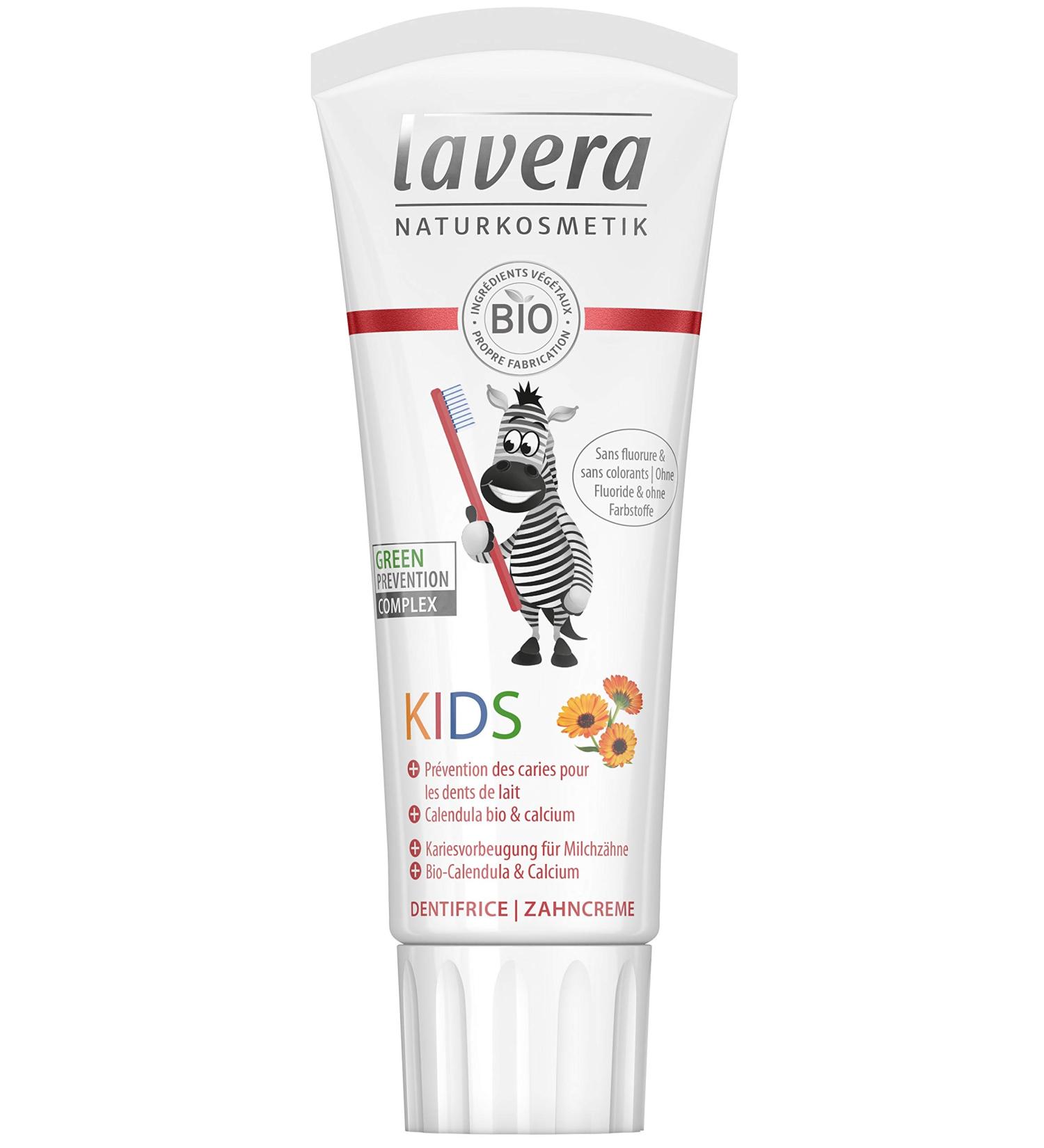 Lavera children's toothpaste - without fluoride and without dyes - with calendula and calcium - natural cosmetics - dental care for children - fluor -free toothpaste - vegan - organic (1 x 75 ml)