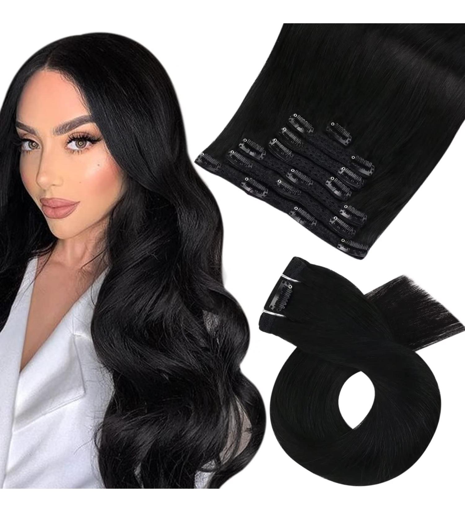 Moresoo 18 Inch Natural Black Clip in Hair Extensions - 7 Pieces/120g Real Human Hair #1B - Buy Online on GoSupps.com
