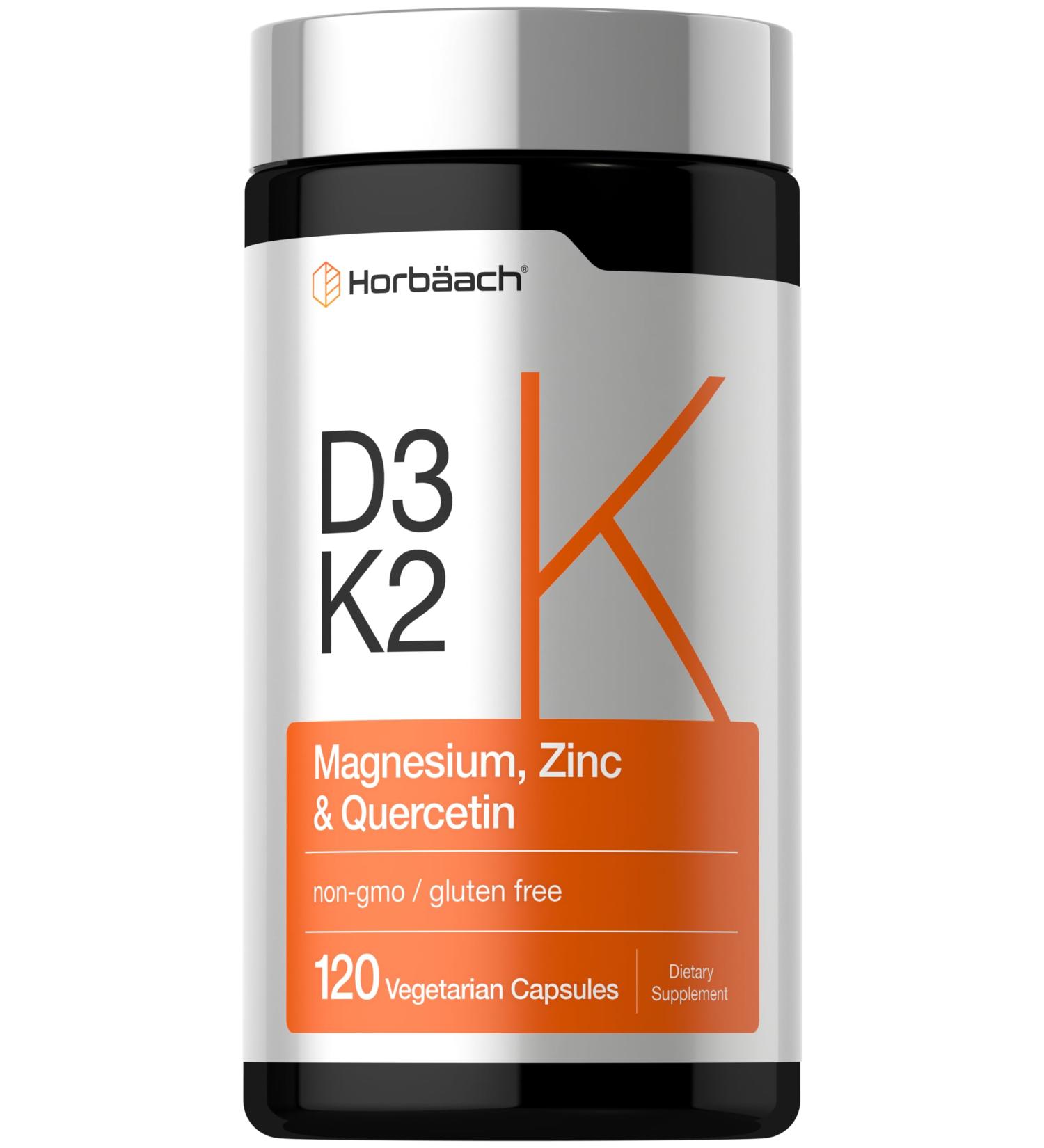 Horb ach Vitamin D3 K2 | 5000 IU D3 | 120 Capsules | with Magnesium Zinc & Quercetin | Vegetarian Non-GMO Gluten Free Supplement - Buy Online on GoSupps.com