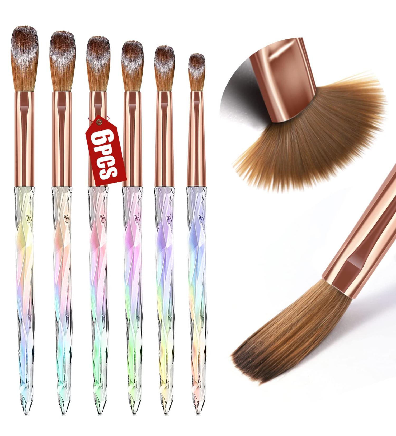 Saviland Kolinsky Acrylic Nail Brush Set - 6 PCS Professional Crystal Brushes for Acrylic Application and Nail Extension - Sizes 4/6/8/10/12/14 - Buy Online on GoSupps.com