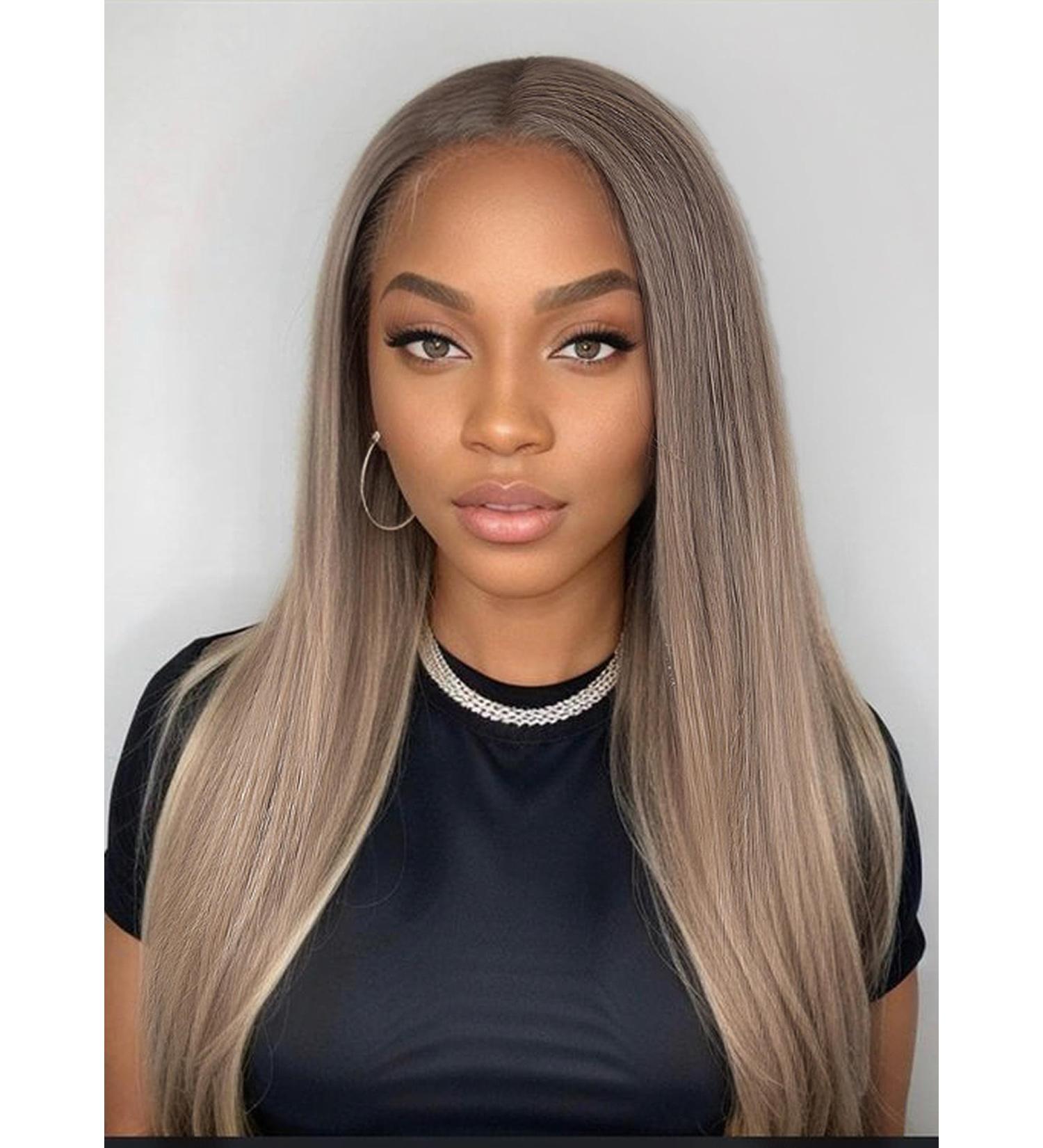 Vebonny Ombre Brown Dirty Blonde Lace Front Wig - Glue-Free Synthetic Hair with Baby Hair - Style #019-2 - Buy Online on GoSupps.com