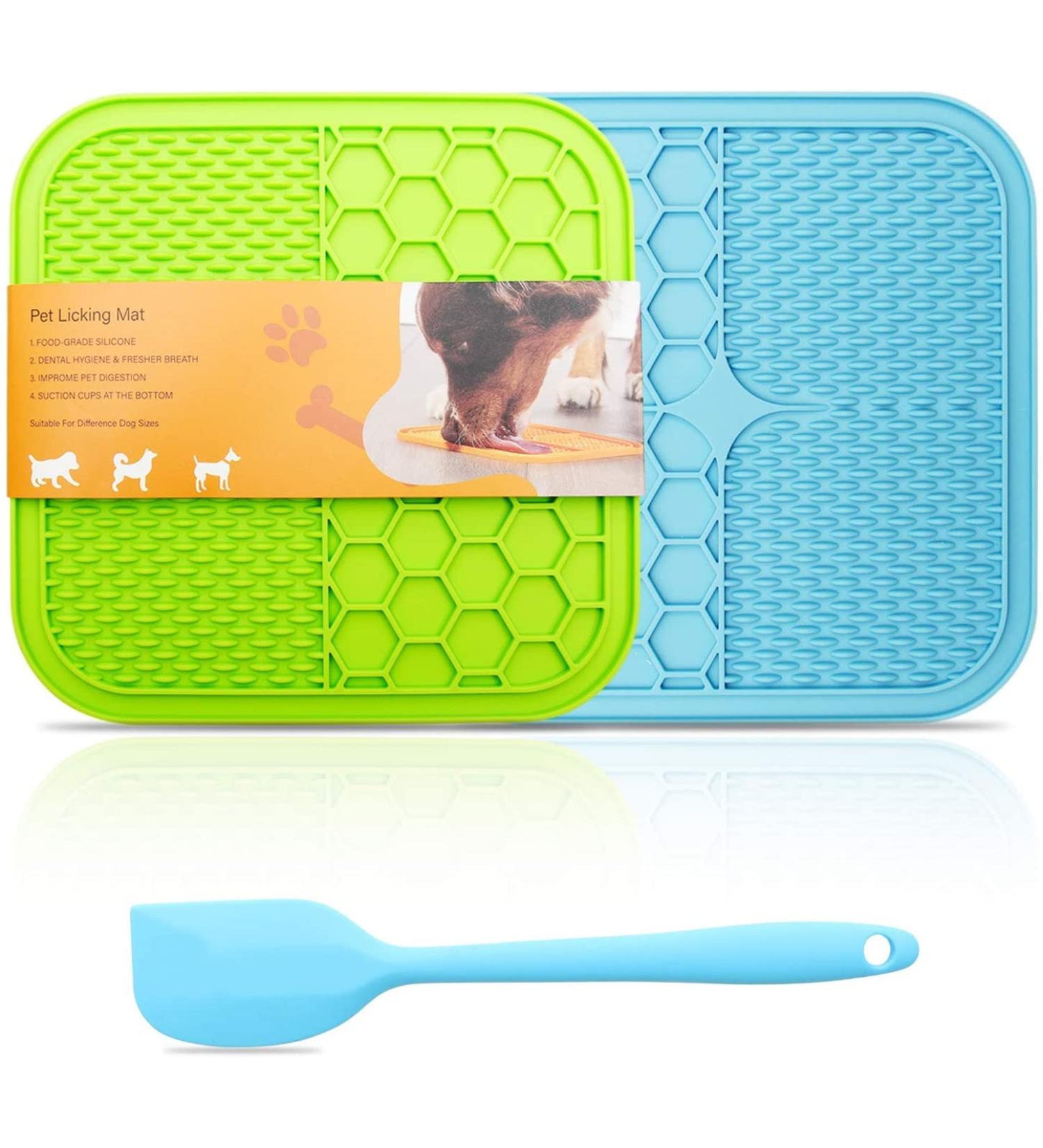 Dog Licking Mat with Suction Cups | BPA-Free Silicone for Anxiety Relief | Slow Feeder & Grooming Mat in Green & Blue - Buy Online on GoSupps.com