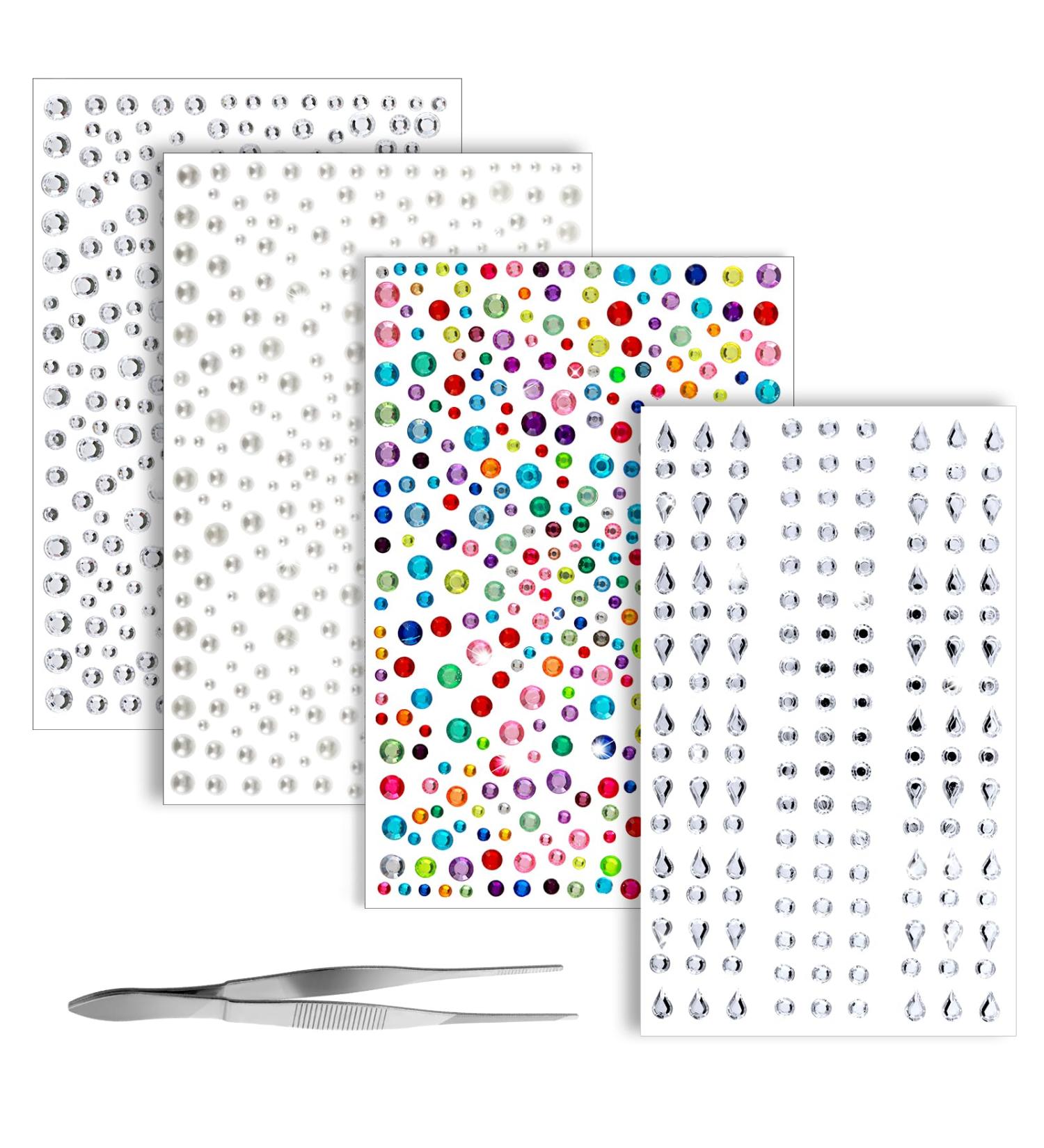 TIESOME 1450+ Self Adhesive Face Jewels Rhinestones Stickers with Tweezer - 4 Sheets Festival Makeup Diamonds & Crystals - Face Gems for Makeup - Buy Online on GoSupps.com
